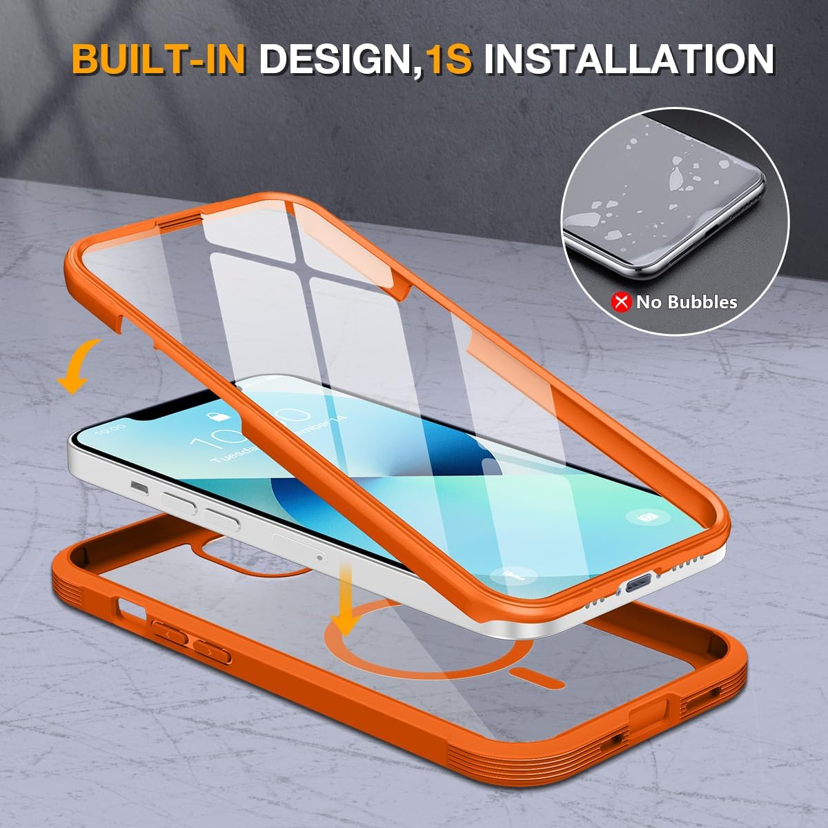 Miracase for iPhone 13 Mini Case 5.4",with MagSafe,Built in Screen Protector,Full-Body Protection(Orange)