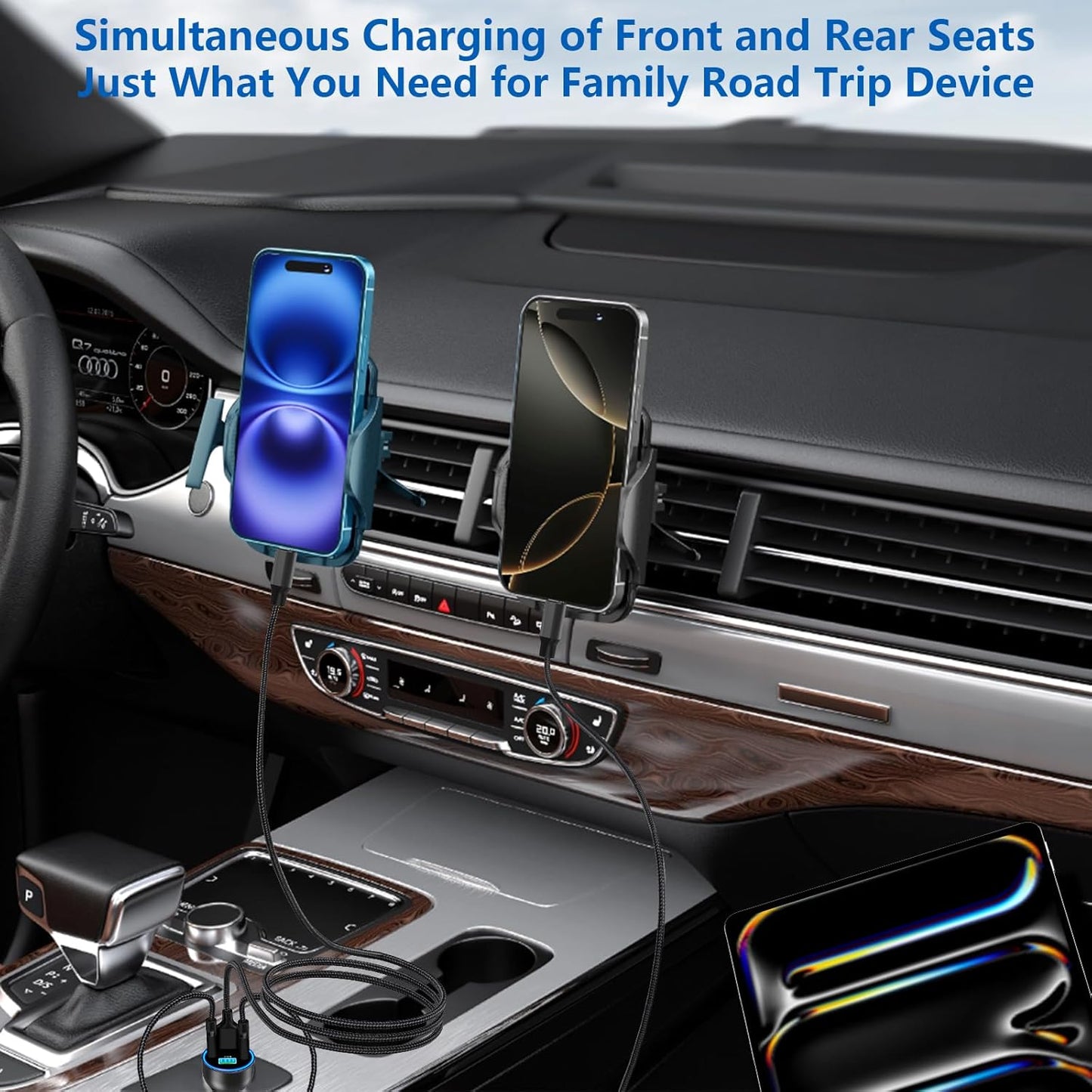 USB C Car Charger, Rombica 4-Port 90W Dual USB-C + USB-A Car Power Adapter, 4 in 1 PD/QC Type-C Fast Car Charging Cigarette Lighter for iPhone 17 17 Pro Max 16 15 14 13 12 11/Galaxy S23 S24/Pixel/iPad
