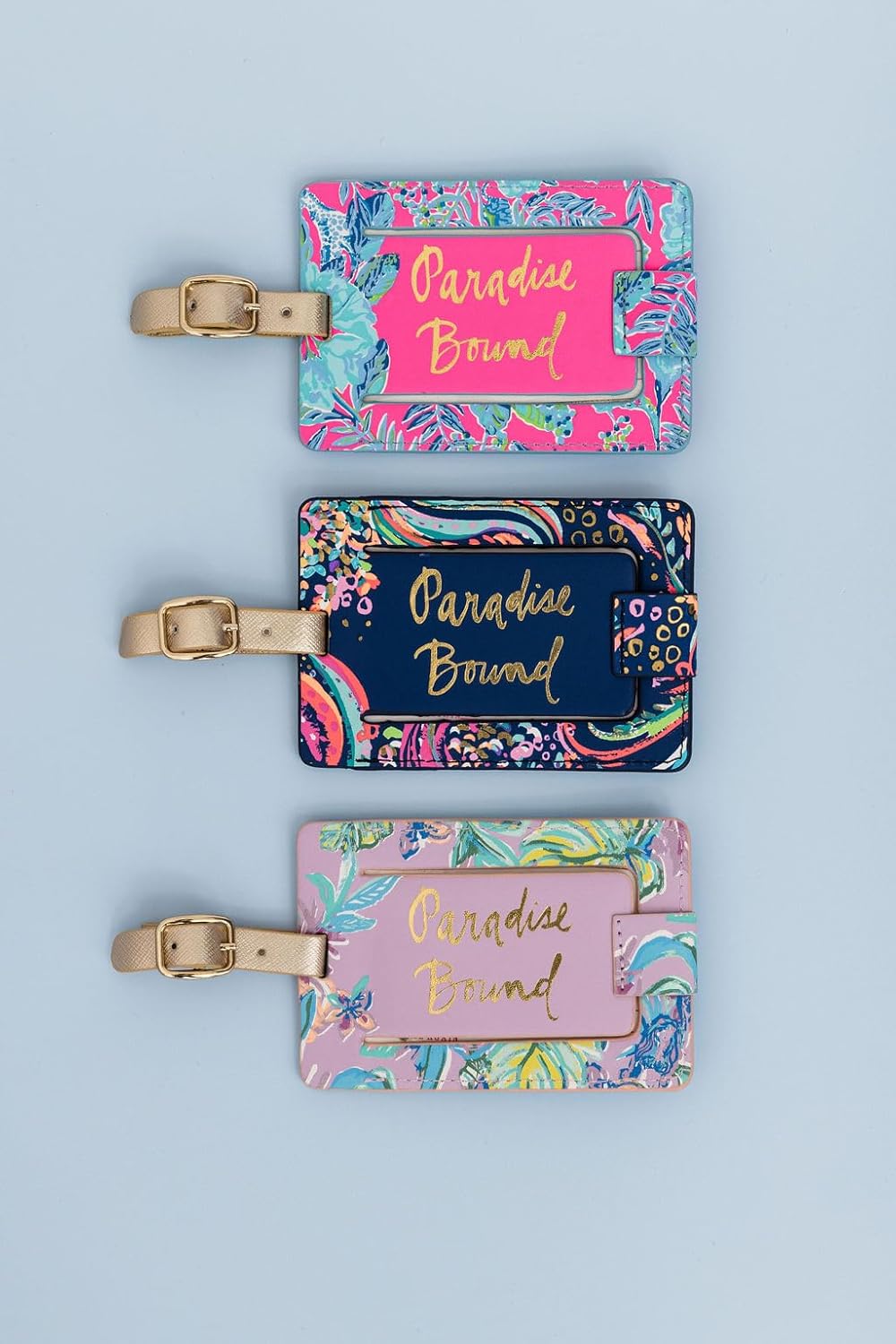 Lilly Pulitzer Leatherette Luggage Tag with Secure Strap, Colorful Suitcase Identifier for Travel