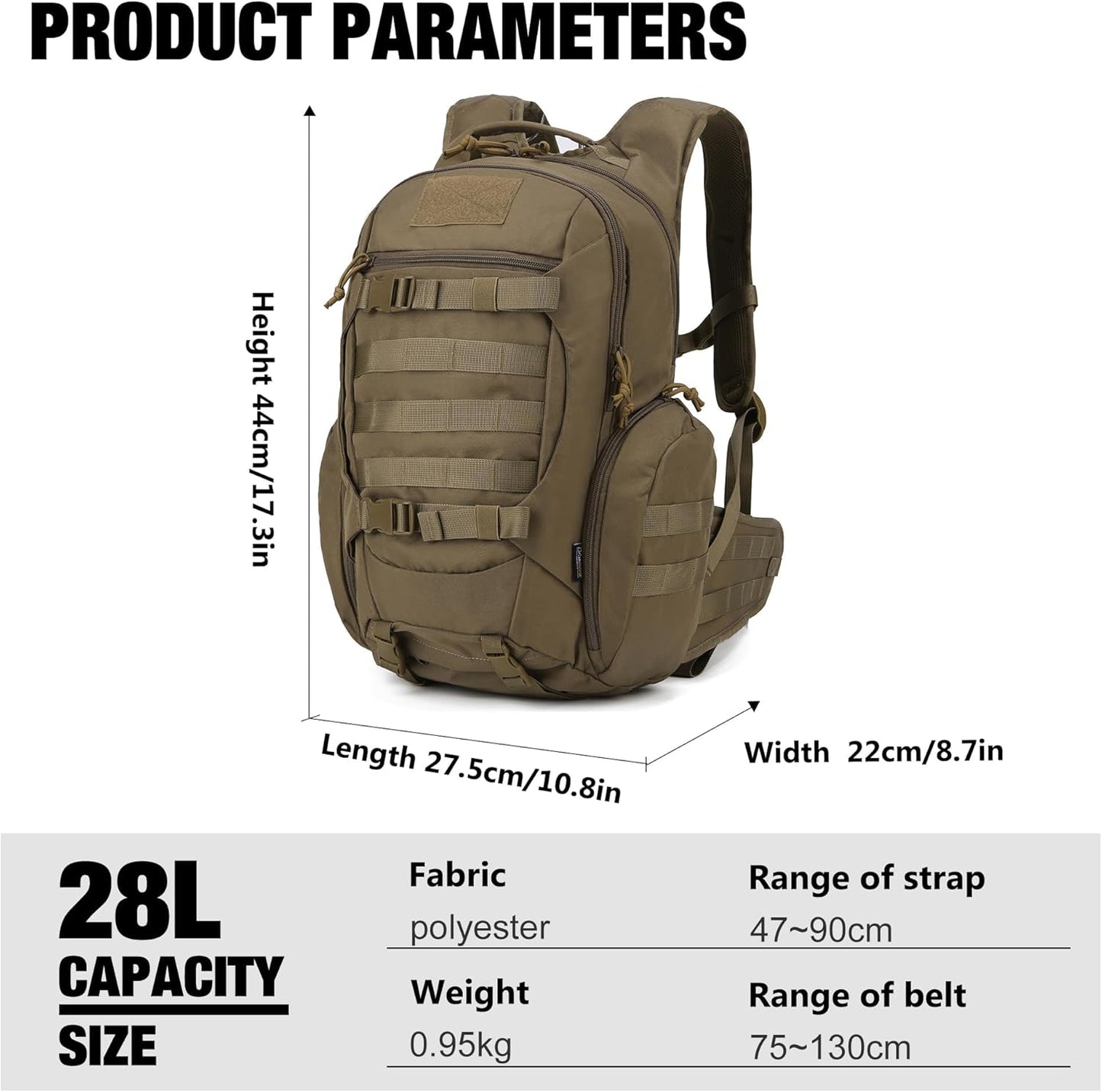 Mardingtop Tactical Molle Backpack for Men- 28L EDC Hiking & Motorcycle Backpack