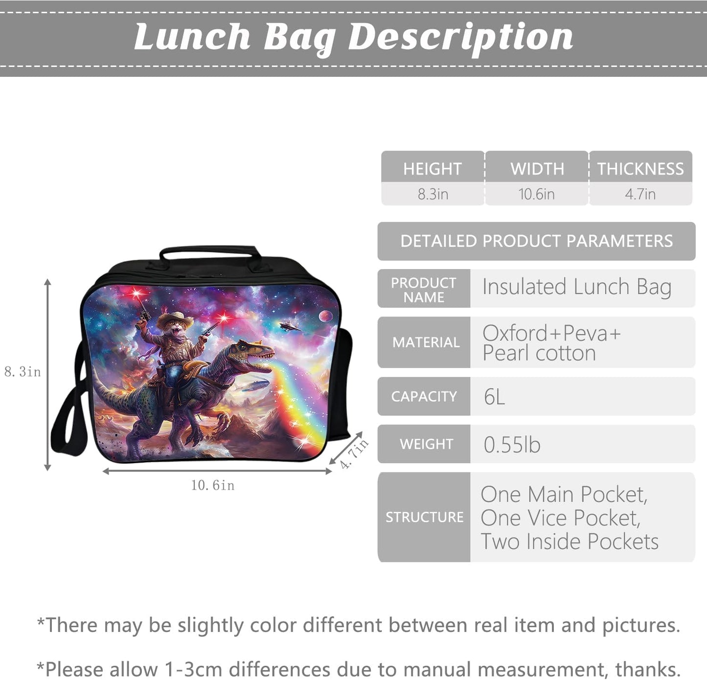 Klymax Cat Dinosaur Backpack Funny Space Kids Schoolbag with Lunch Box Bag Pencil Bag 3pcs Bookbag Sets for Boys Girls