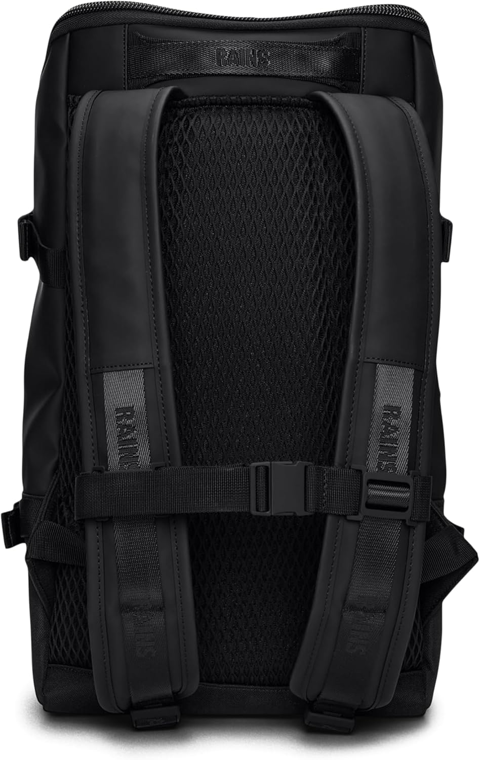 RAINS Trail Cargo Backpack – Black Unisex Cargo Backpack Water Resistant Water Repellent PU Fabric Smooth Feel Outdoor Urban Design 14L Capacity – 2 Year Warranty