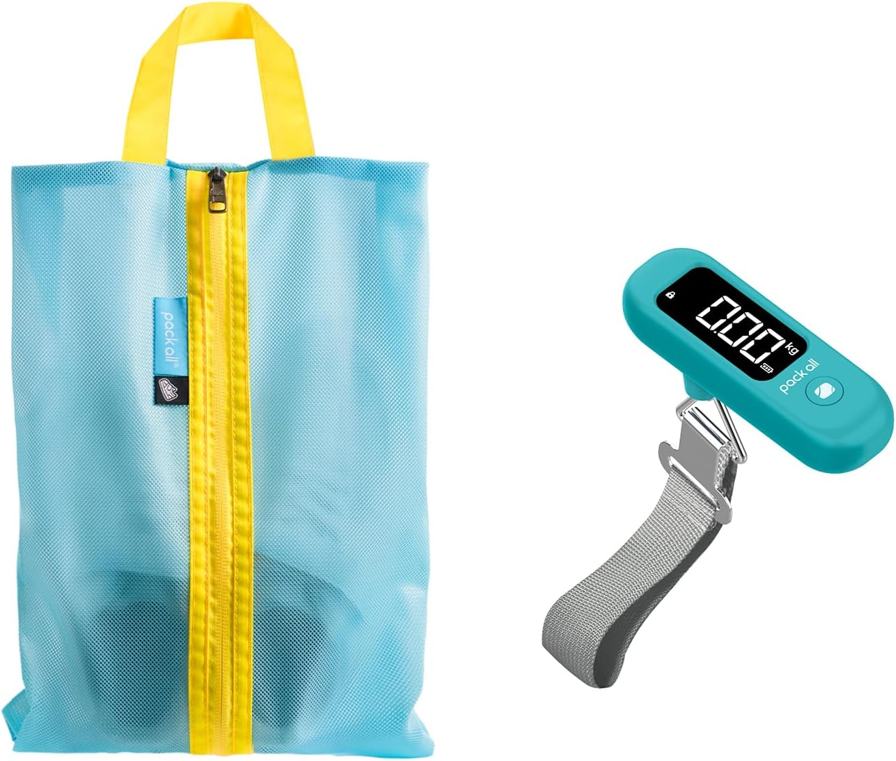 pack all Travel Accessories Bundle | 1 Cute Shoe Bag (Blue) & 1-110 Lbs Luggage Scale (Blue)