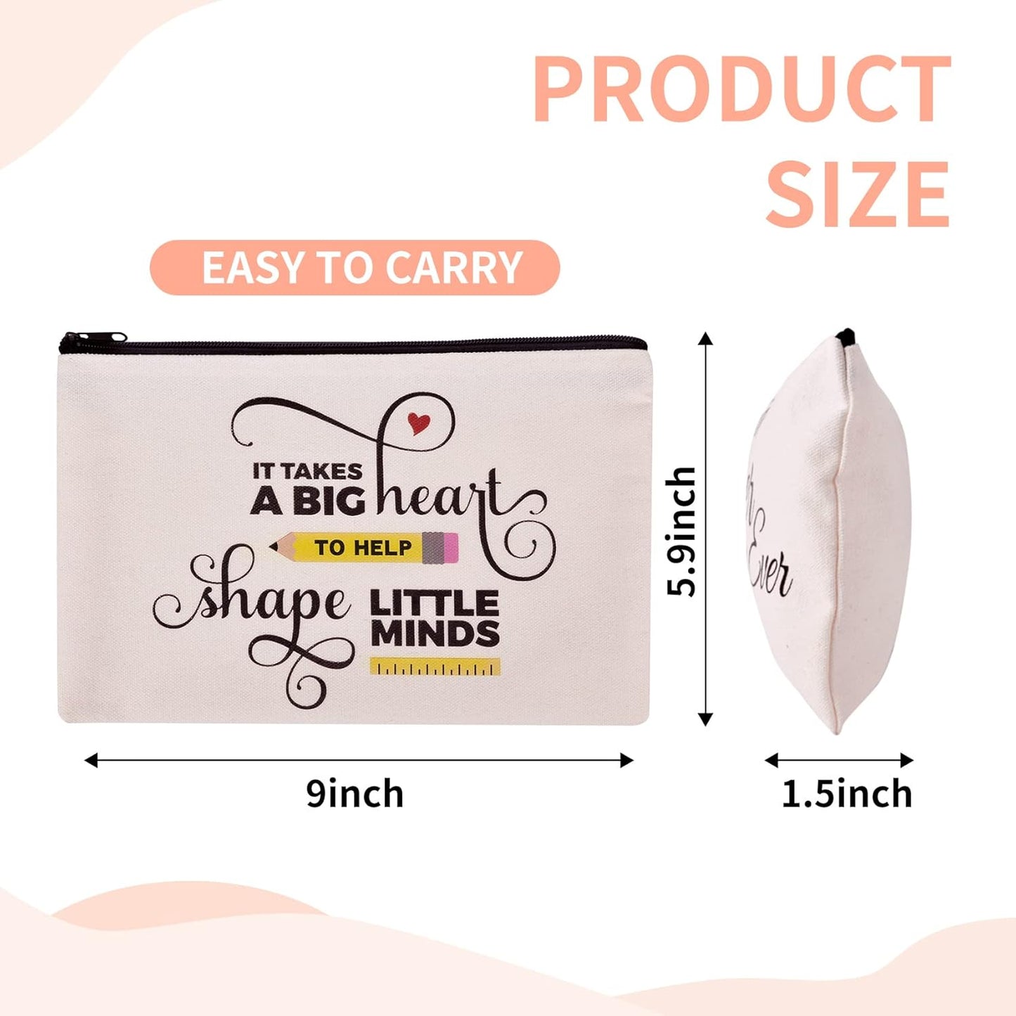 Hlonon 8 PCS Teacher Gifts Makeup Bags Cosmetic Travel Carrying Case Toiletry Pouch with Zipper in 2 Unique Designs, Teacher Appreciation Gifts, 9 x 6 Inch
