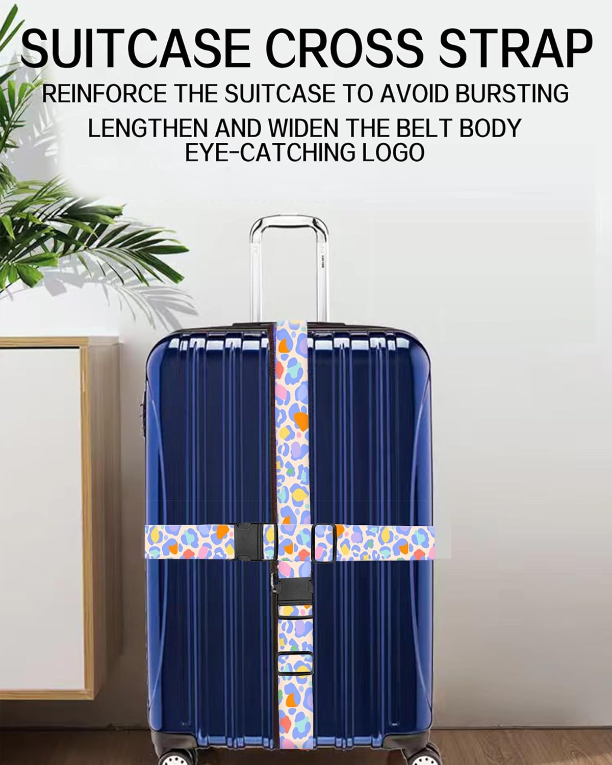 Luggage Straps for Suitcases, Adjustable Travel Belt, Durable Wide Luggage Strap, Cute Suitcase Strap Identifiers with Buckle, Bag Straps for Luggage, Cute Colorful Leopard