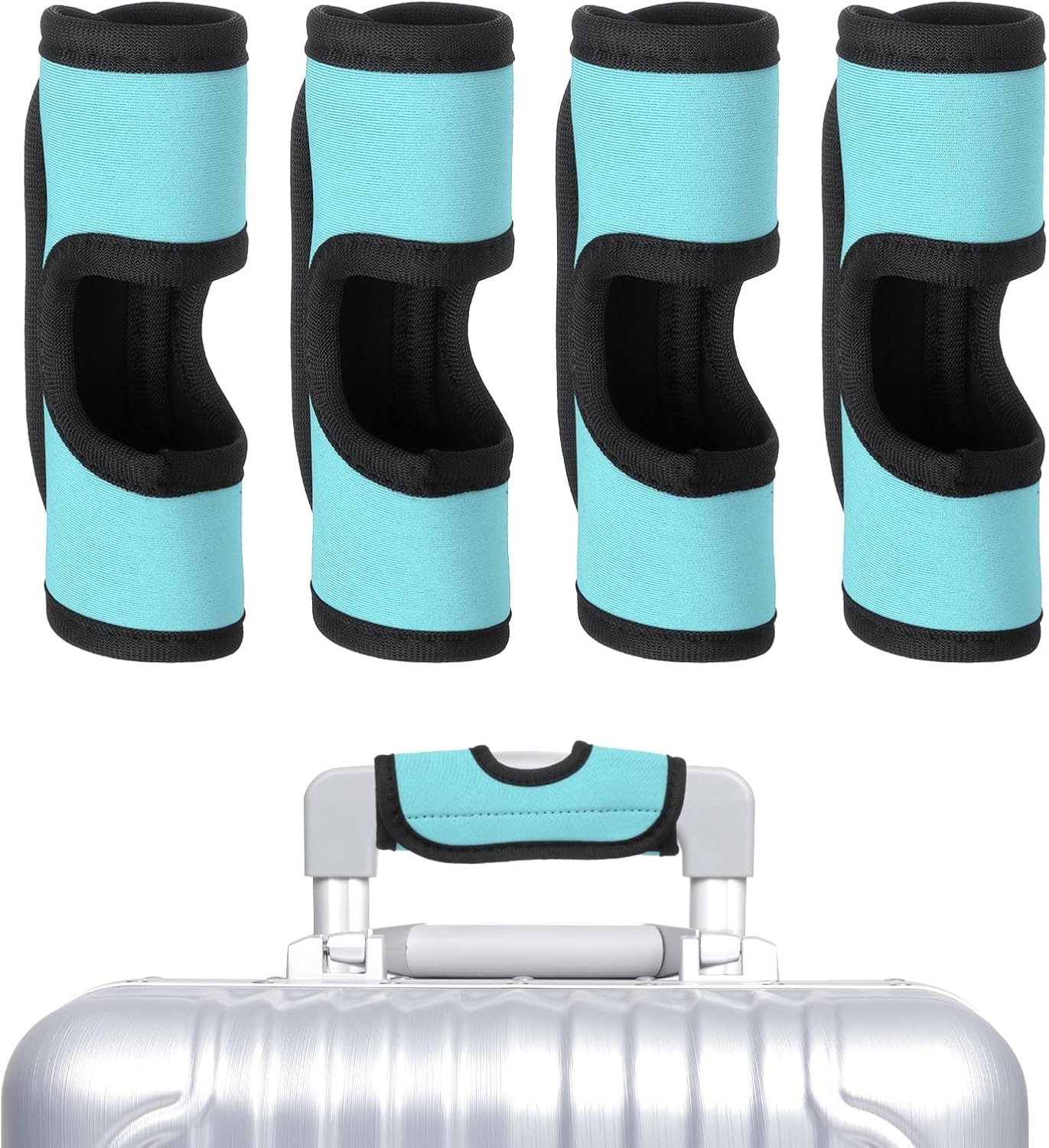 uxcell Luggage Handle Wrap, 4 Pcs Hollow Neoprene Handbag Grip Cover Protector Luggage Identifiers Suitcase Handle Wraps for Luggage Suitcase Travel Bags, Cyan