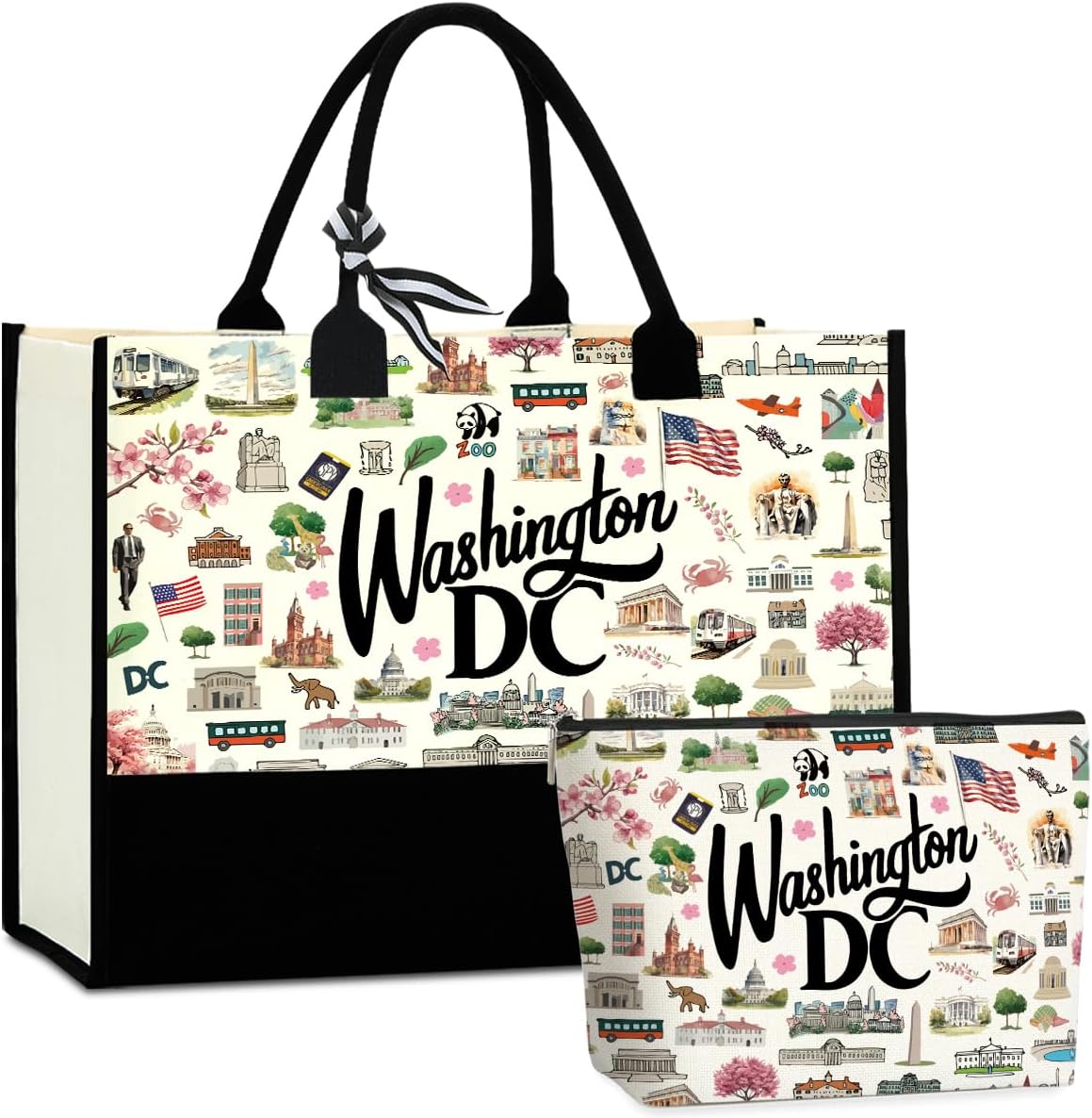 Boston Dallas Washington DC San Francisco Los Angeles China Travel Tote Bag Makeup Bag Set