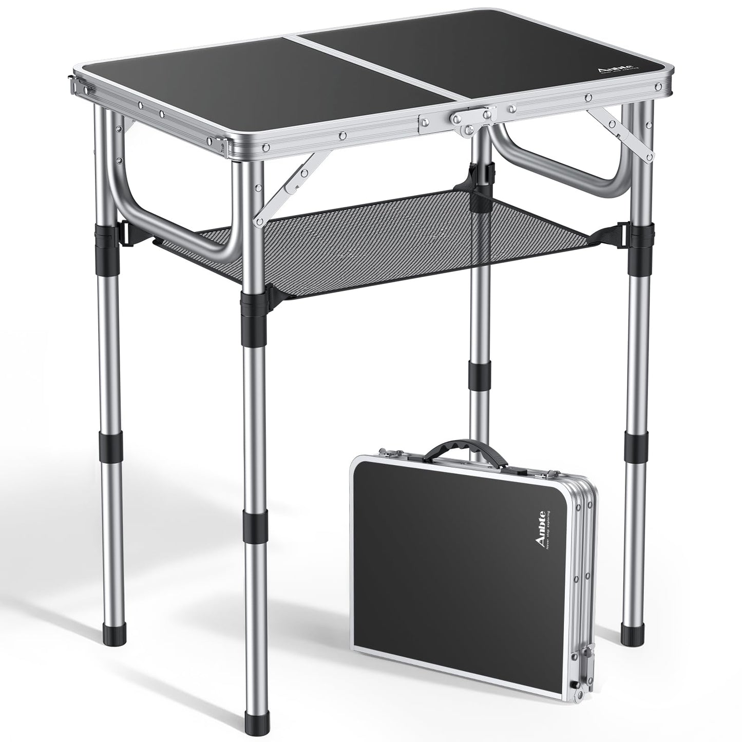 Anbte Folding Camping Table, 24"X 16" Adjustable Height Small Folding Table
