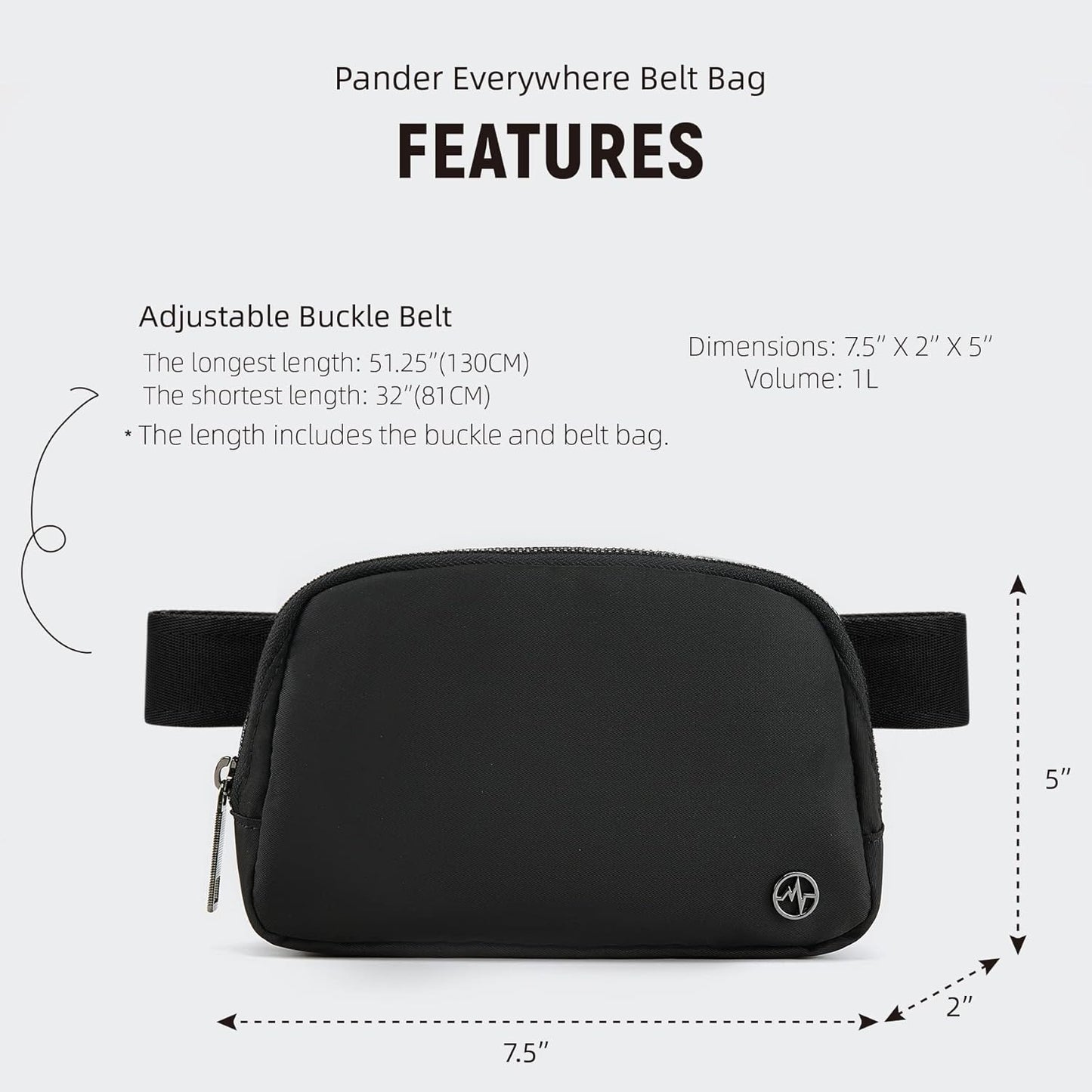Pander Cross Body Fanny Pack for Women, Fashion Waist Packs, Crossbody Bags, Belt Bag with Adjustable Strap (Black)