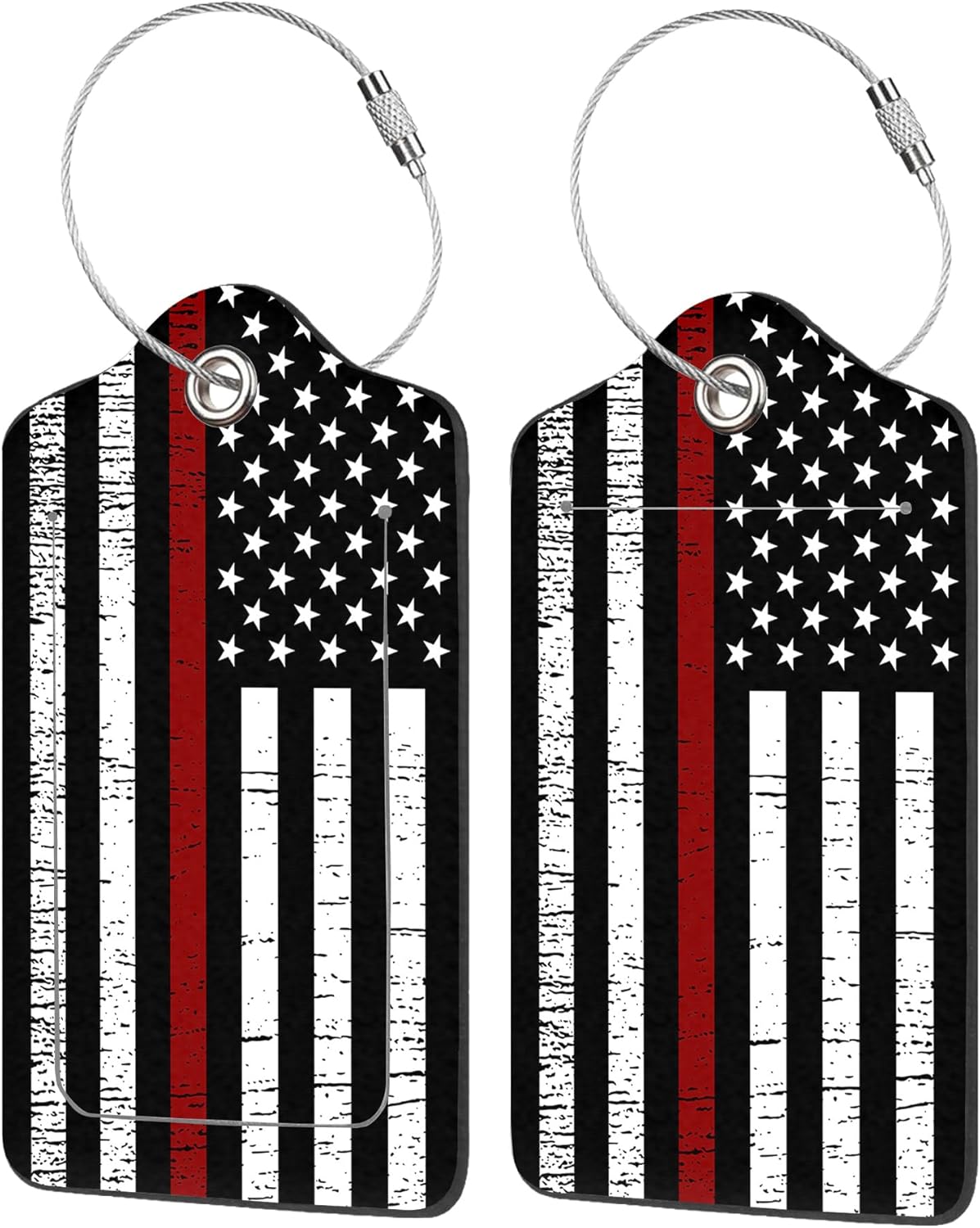 2 Pack Luggage Tag for Suitcase,Flag of USA with Red Line PU Leather Suitcase Tags Identifiers with Privacy Name Address Labels and Durable Steel Loop for Women Men Travel