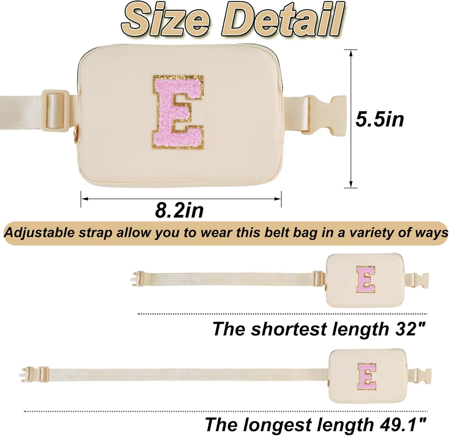 Belt Bag Fanny Pack Crossbody Bags with Initials Letter Patch Cute Stuff Birthday Gifts for Teenager Girls Trendy Stuff for Teens | Khaki,E