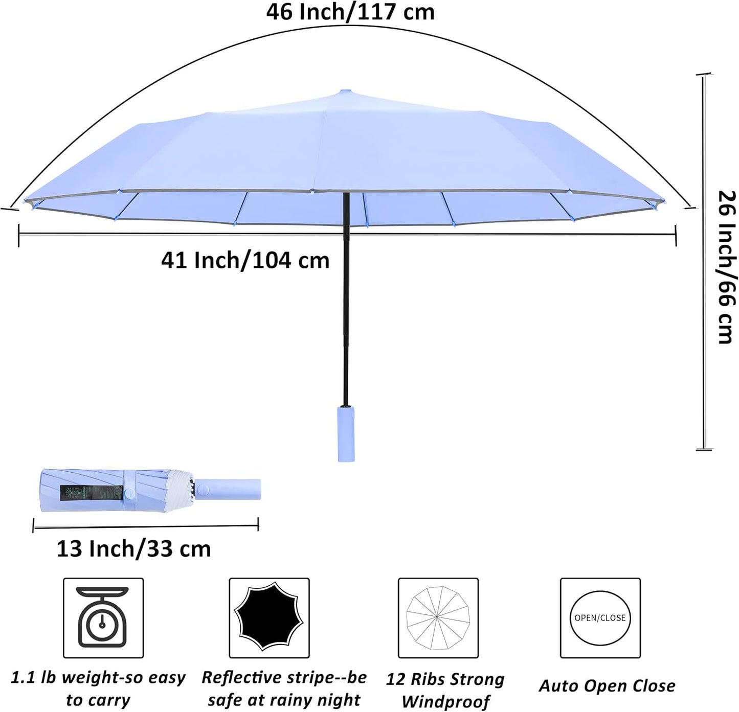 Windproof Compact Rain Umbrella for Travel 42/46 Inch Premium Fabric Auto Open Perfect for Purse and Backpack Portable Umbrella for Women and Men