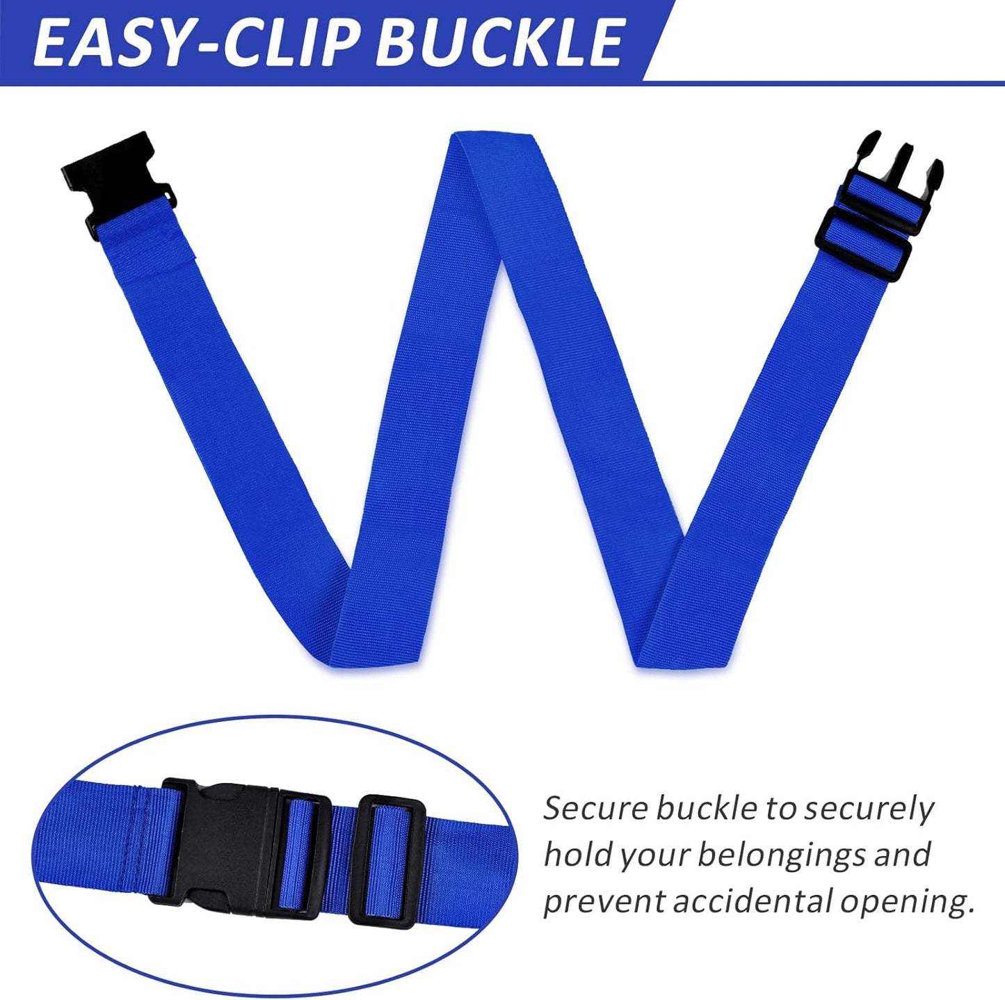 Vivinin 4 Pack Luggage Straps, Nylon Luggage Belt with Buckle Closure, Adjustable 3-5.5ft, Blue
