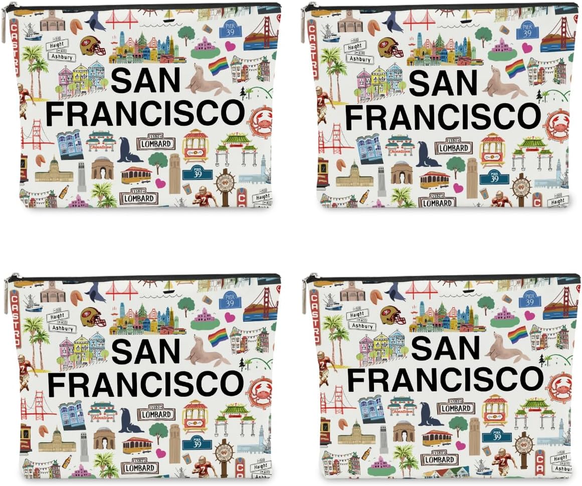 4PCS SanFrancisco Themed Makeup Bag - SanFrancisco Souvenirs Gift for Women, Travel Friendly Cosmetic Bag