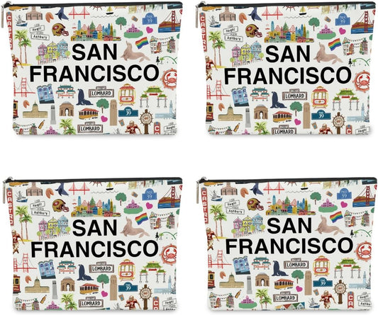 4PCS SanFrancisco Themed Makeup Bag - SanFrancisco Souvenirs Gift for Women, Travel Friendly Cosmetic Bag