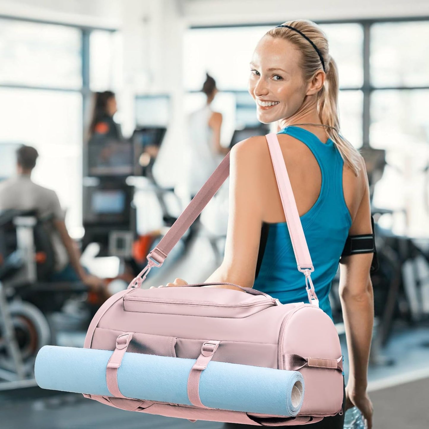 Gym Bag with Shoes Compartment and Wet Pocket - Sports Duffle for Men and Women, Travel Backpack Weekender Overnight Bag Pink- MIYCOO