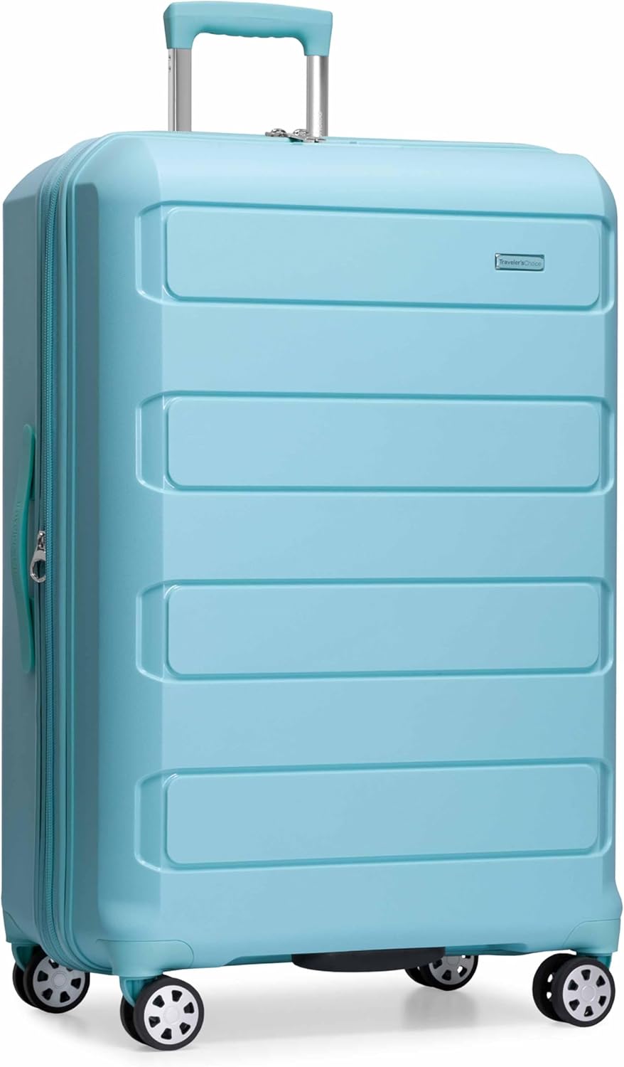 Traveler's Choice Pagosa Indestructible Hardshell Expandable Spinner Luggage, Baby Blue, 30-Inch Large