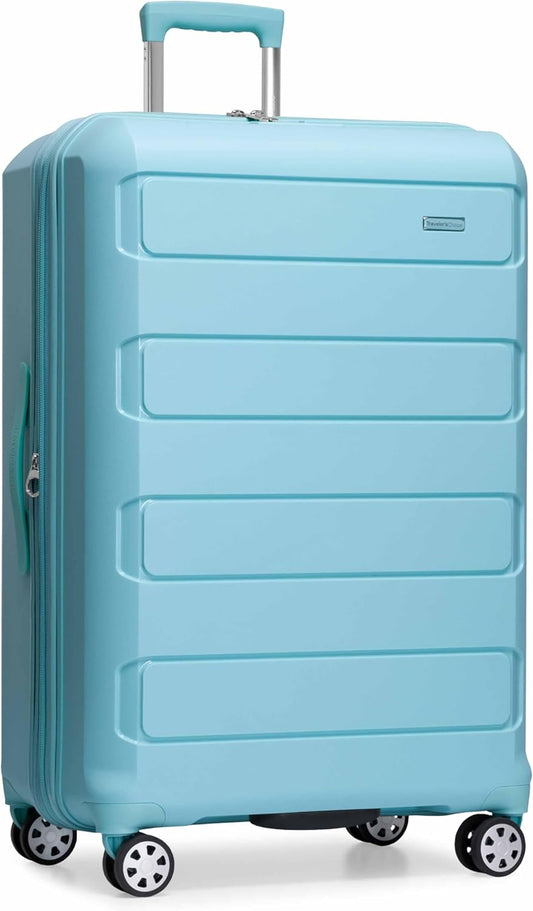 Traveler's Choice Pagosa Indestructible Hardshell Expandable Spinner Luggage, Baby Blue, 30-Inch Large