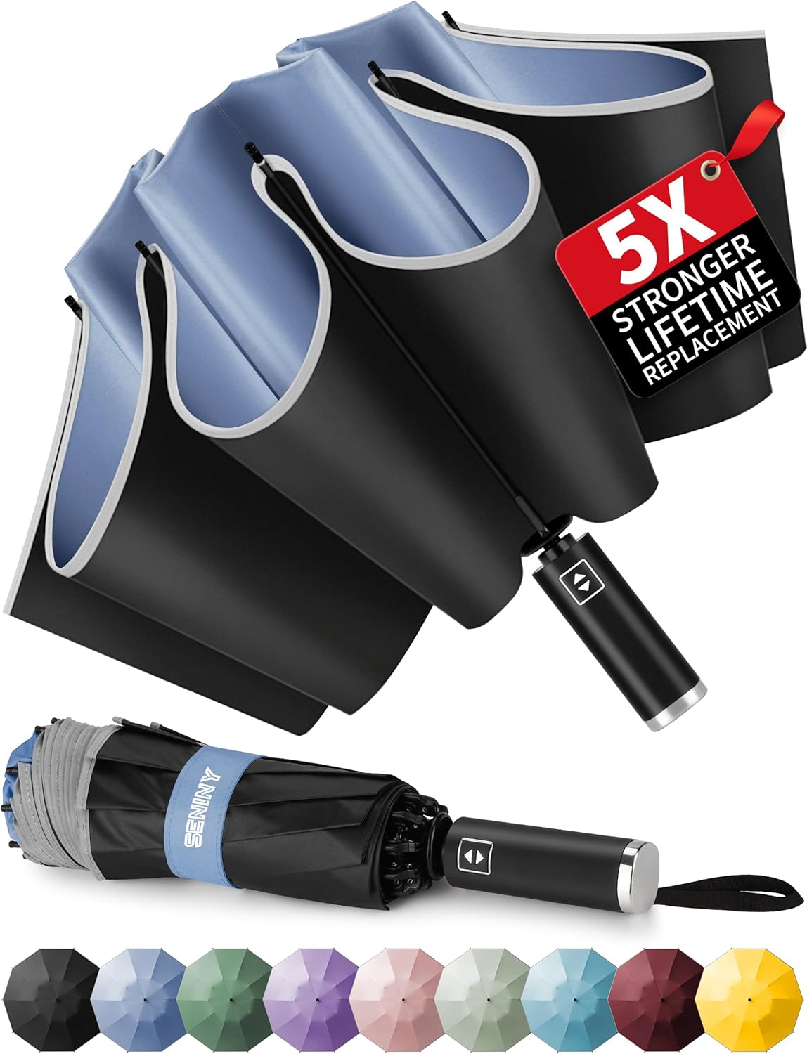 Seniny Windproof Travel Umbrella, Automatic Umbrellas for Rain, Portable & Compact Umbrellas for