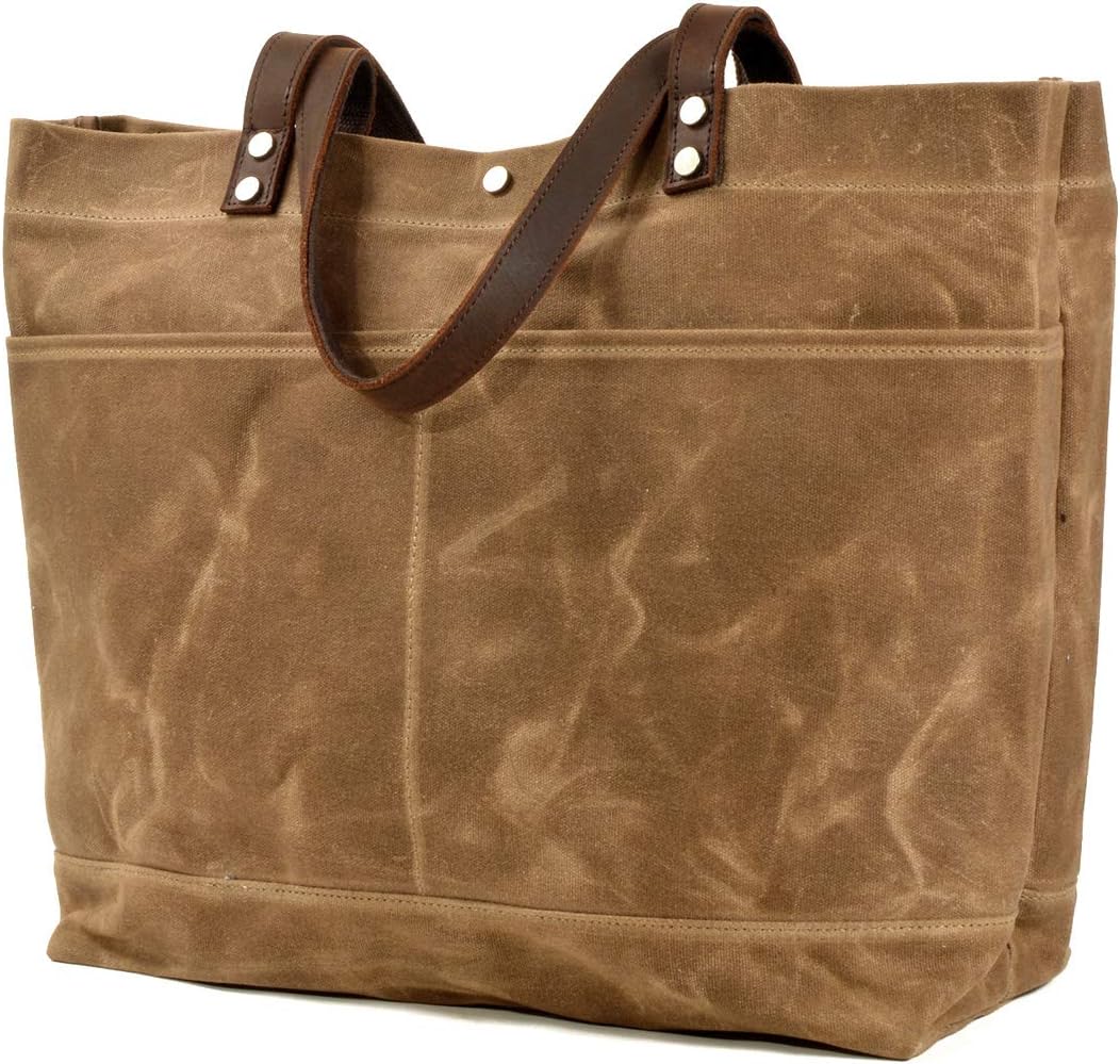 WUDON Waxed Canvas Travel Tote Bag - Extra Large Carryall Shoulder Bag for Women
