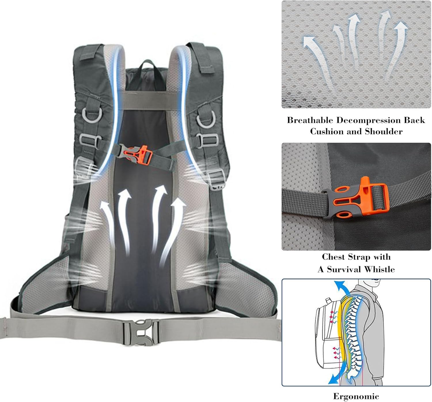 Long Keeper 40L Hiking Backpack Camping Daypack with Waterproof Rain Cover Lightweight Outdoor