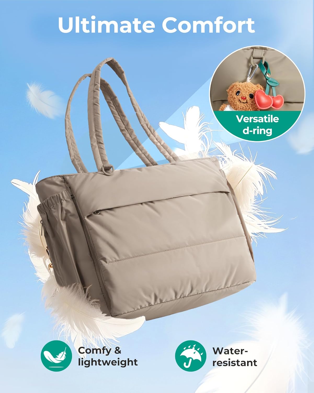 BAGSMART Puffy Bubble Tote Bag for Women, 22L Gym Bag for 40oz Tumbler, Work Handbag for Travel