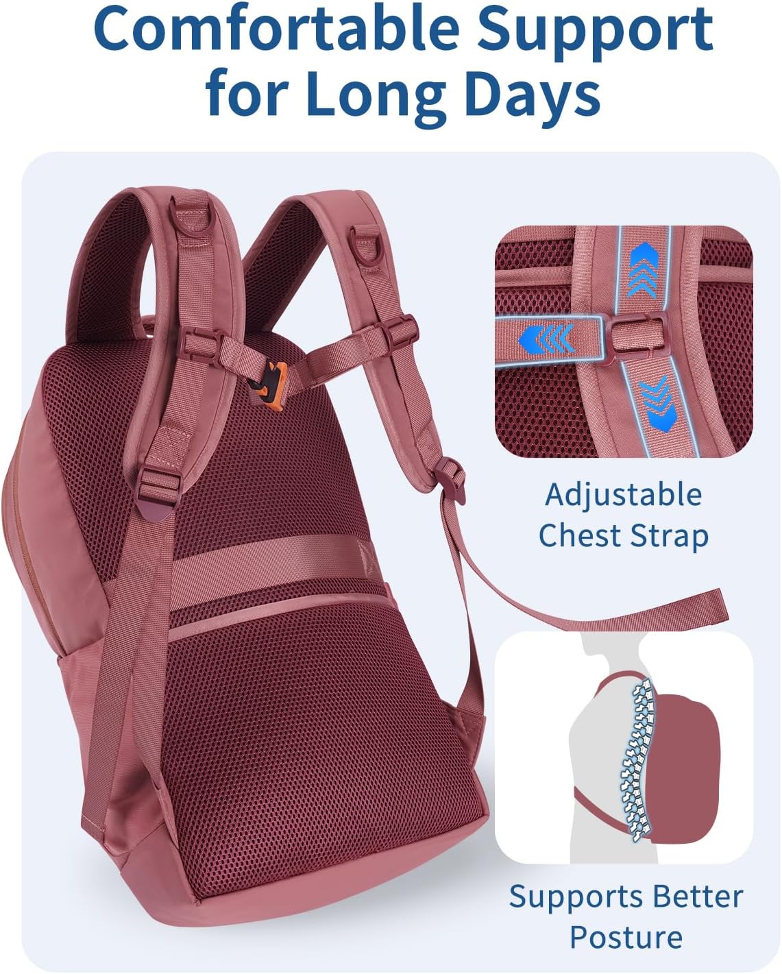 WANDF 15.6-Inch Laptop Backpack for Women, Travel Backpack Water-Resistant Lightweight College Backpack for Work Casual Business Weekender (Date Red)