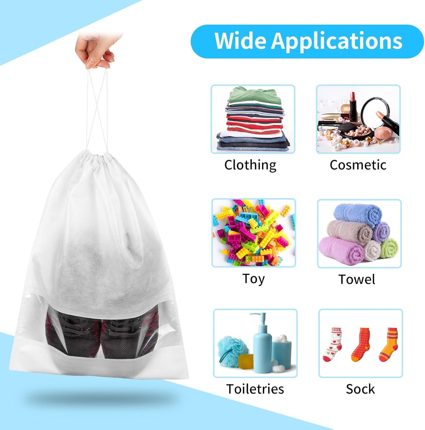 12 Pack Shoe Bags for Travel, Large Travel Shoe Bags for Packing with Clear Window, Dustproof Drawstring Travel Shoe Storage Bags Travel Essentials for Men & Women, White