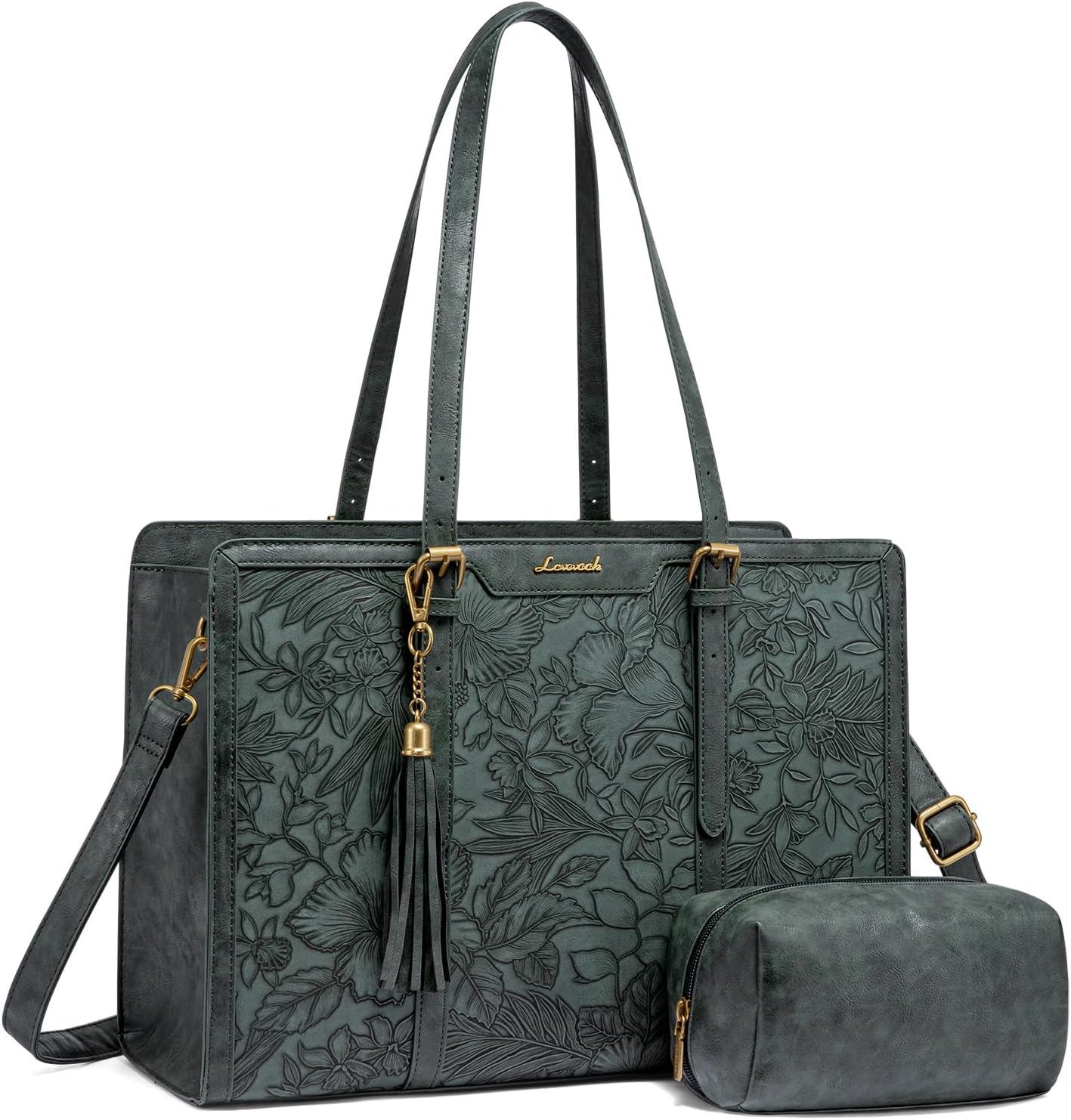 LOVEVOOK Laptop Bag for Women Vintage Leather Laptop Tote 17.3 inch Large Capacity Computer bag with Clutch Purse for Work