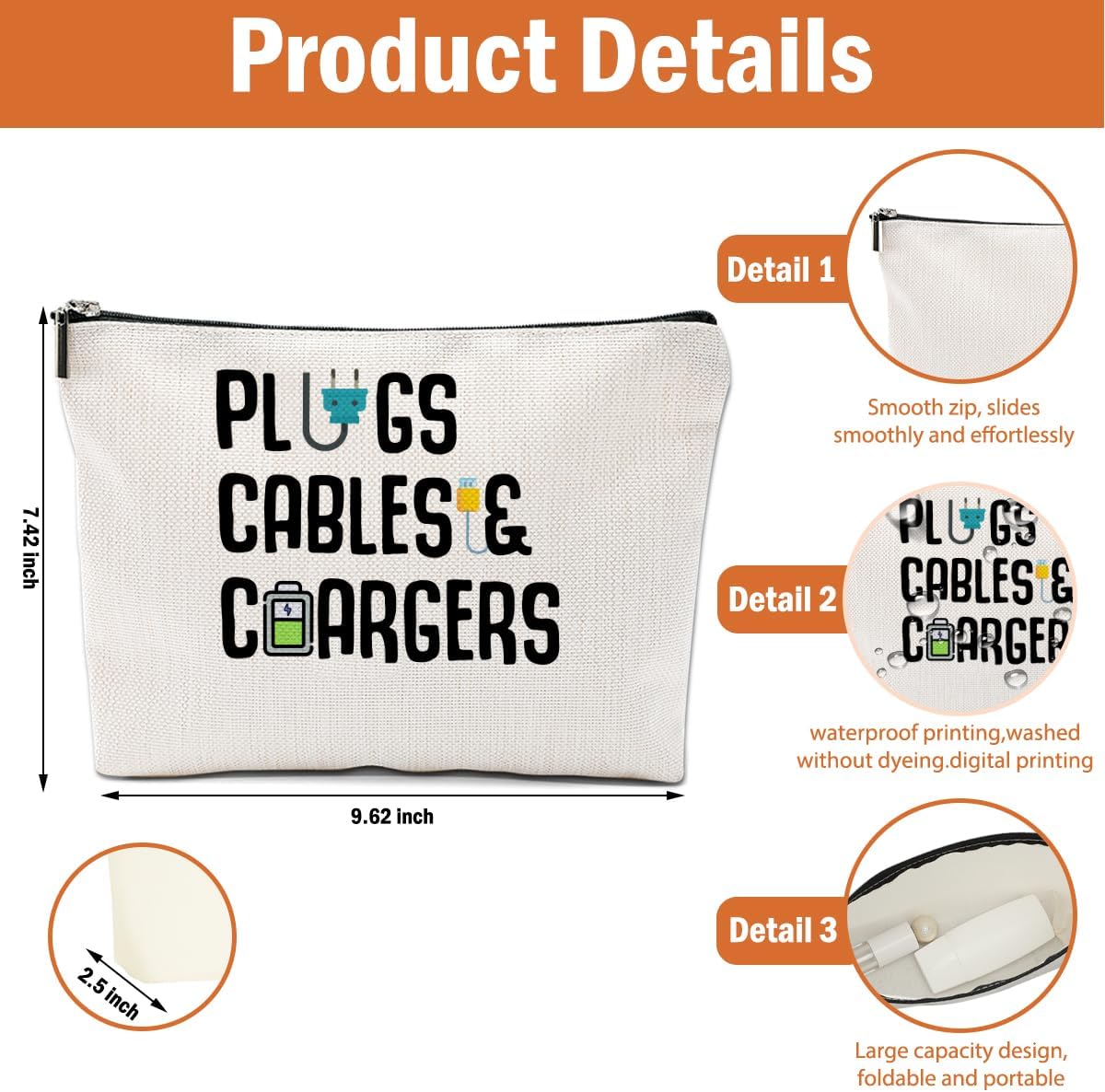 4 PCS Funny Cable Makeup Bag Charger Plugs Cosmetic Travel Storage Bag for Charging Cord Electronics Accessories Storage Gifts for Women Christmas birthday Gifts for Daughter from Mom Cosmetic Bags