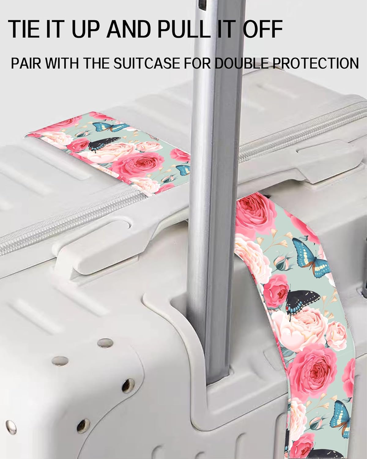 Luggage Straps for Suitcases, Adjustable Travel Belt, Durable Wide Luggage Strap, Cute Suitcase Strap Identifiers with Buckle, Bag Straps for Luggage, Cute Rose Butterfly
