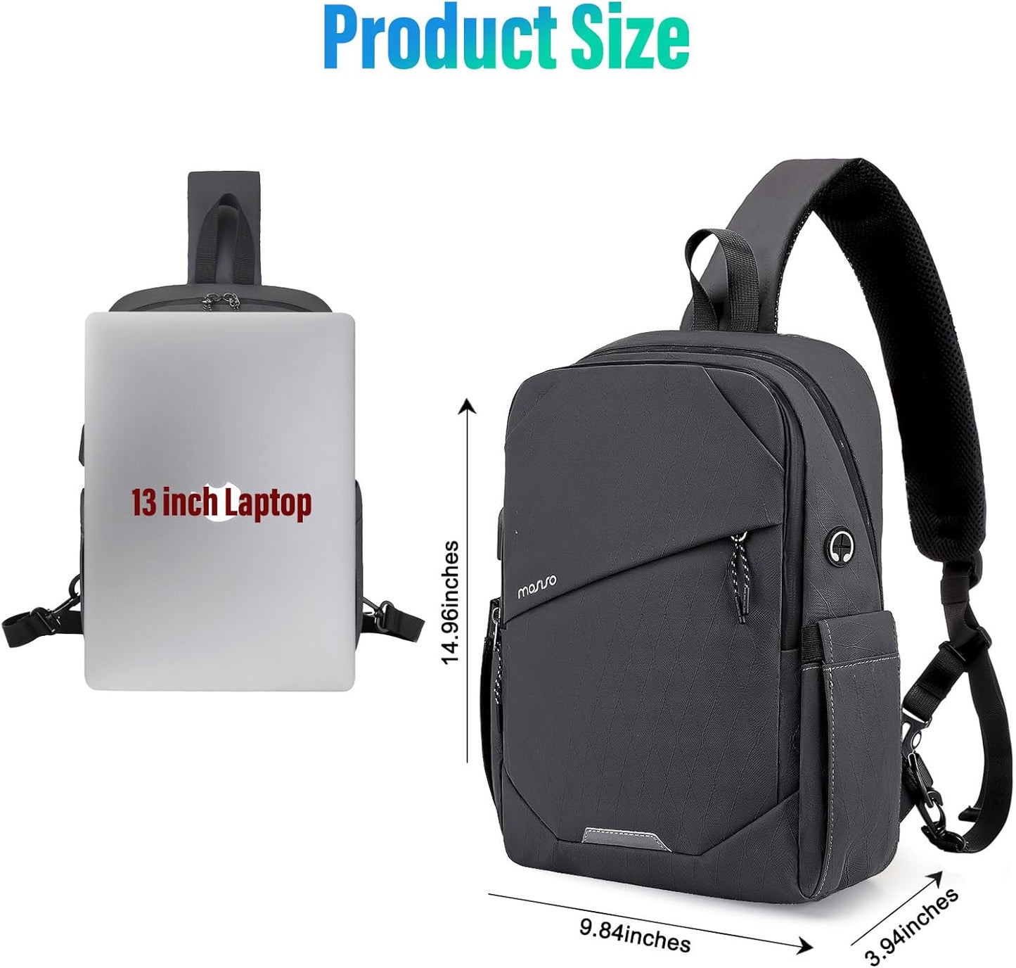 MOSISO Sling Backpack Travel Hiking Daypack,Large Crossbody Sling Bag with USB Charging Port for Men Women 3 Layer Pockets One Shoulder Bag for Outdoor Sports Casual Commuting, Slate Gray