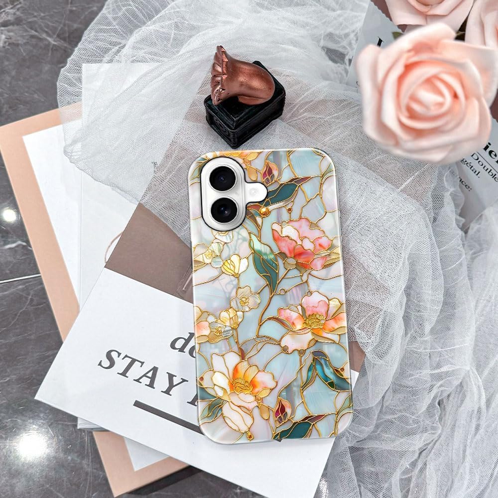Case for iPhone 17 - Slim Fit Anti-Scratch Phone Case for Girl Women - Stained Glass Aesthetic Flowers (Glossy)