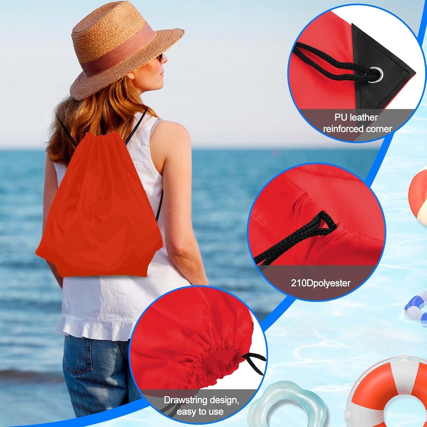 PLULON 2Pcs Drawstring Bags Bulk Red Drawstring Backpack String Backpack Cinch Sack Sport Gym