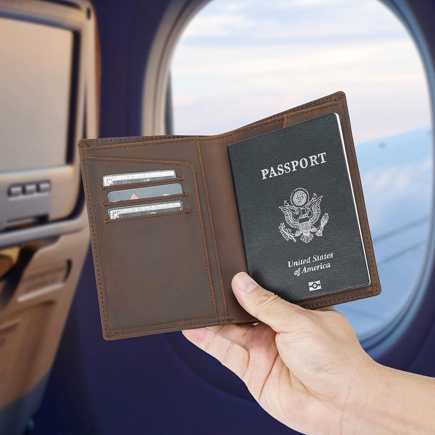 Polare Functional RFID Blocking Leather Passport Holder Travel Bifold Wallet For Men