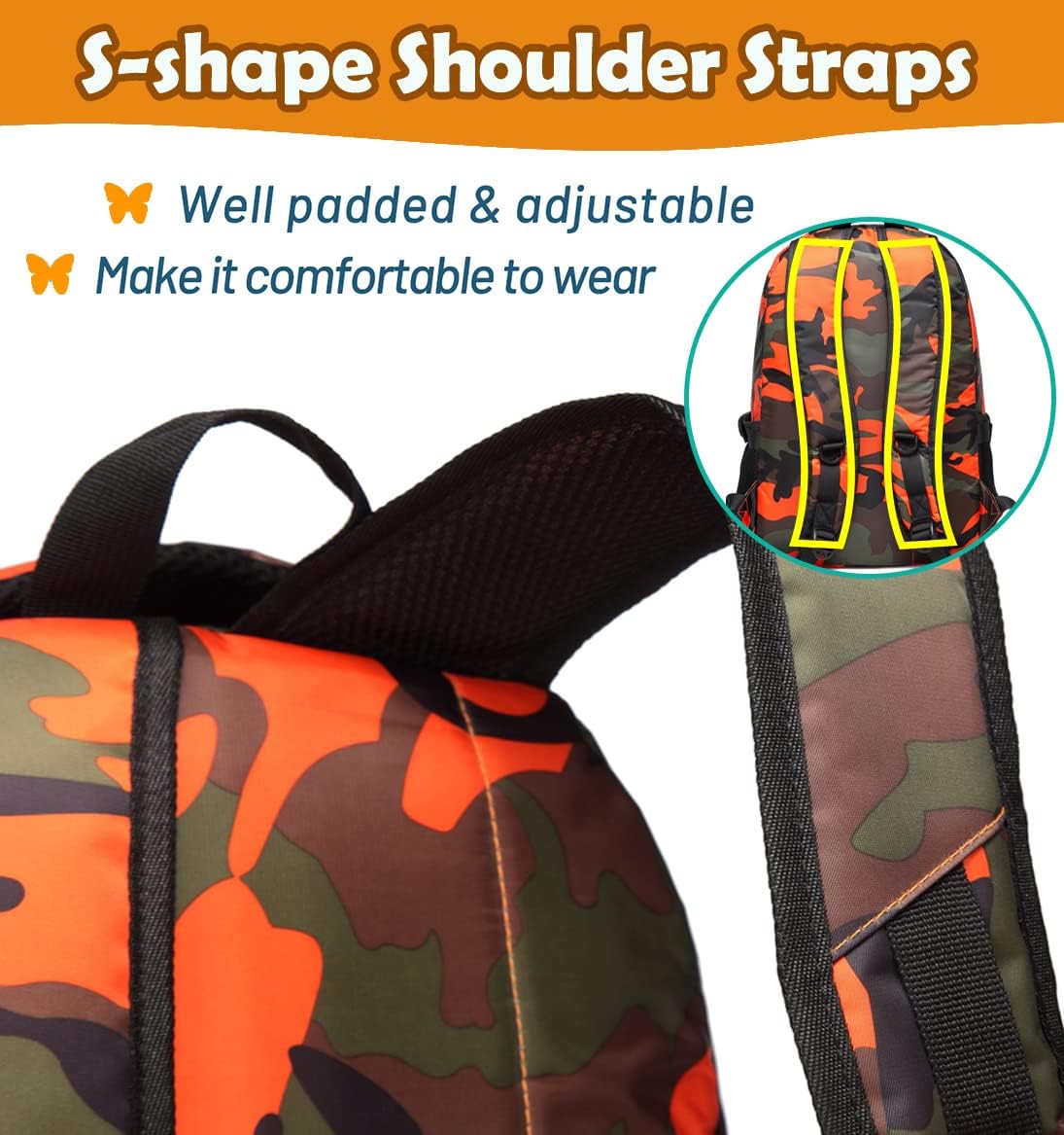 BLUEFAIRY Kids Backpacks for Boys Girls Elementary Primary Middle School Bookbags Back to School Bags for Childs Age 6-8 Mochilas Escolares para Niños Niñas 17 Inch Camo Orange