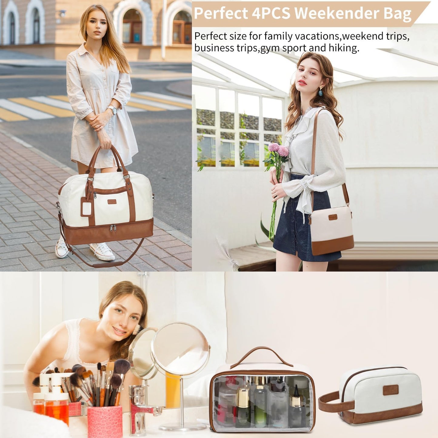 4PCS Weekender Bags for Women Large Overnight Weekend Travel Duffel Bags