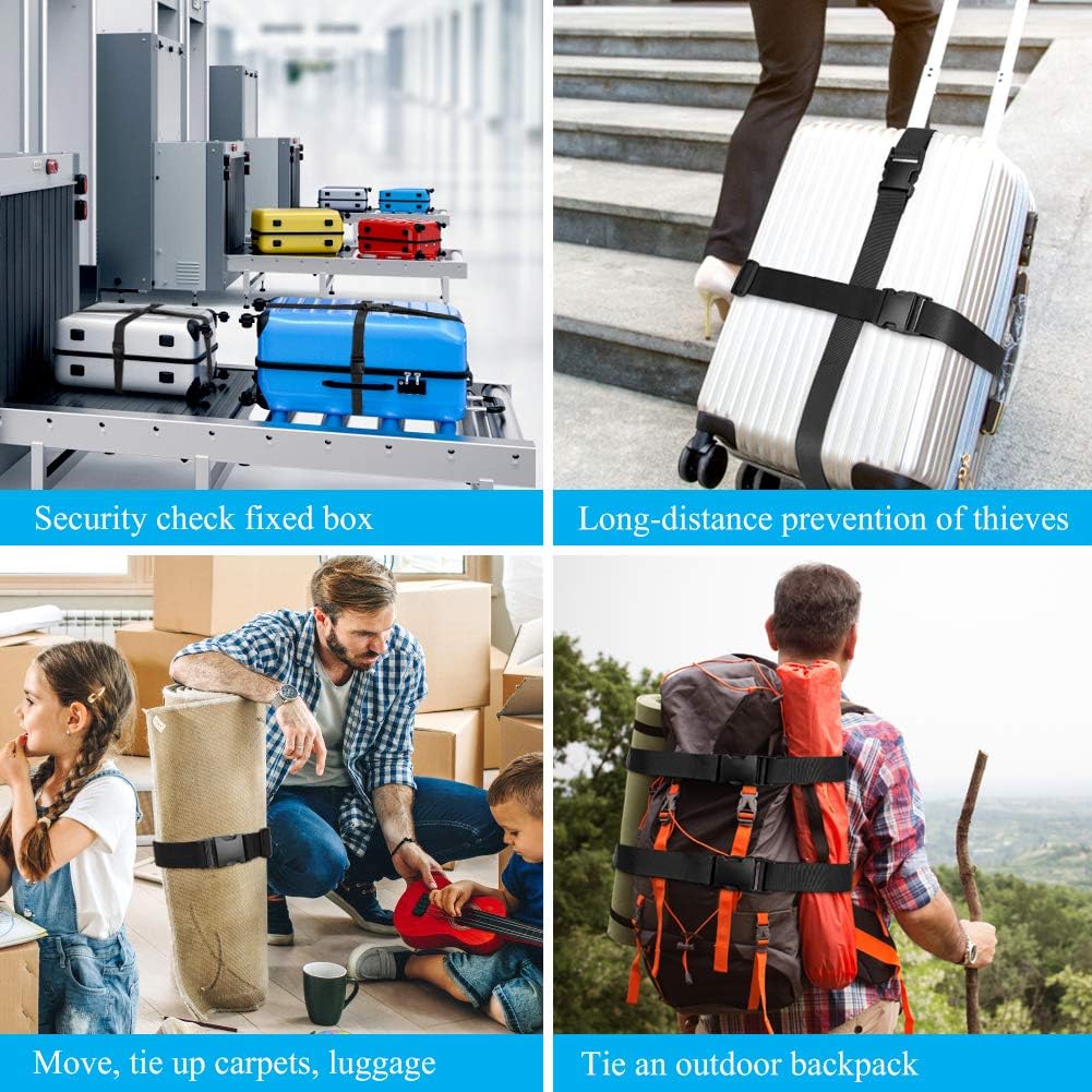 2Pieces Luggage Straps for Suitcase Travel Accessories TSA Approved, 80In Long Belts to Keep Your Suitcase Secure, Black Adjustable Bag Straps with Quick-Release Buckle for Travel Bag Closure