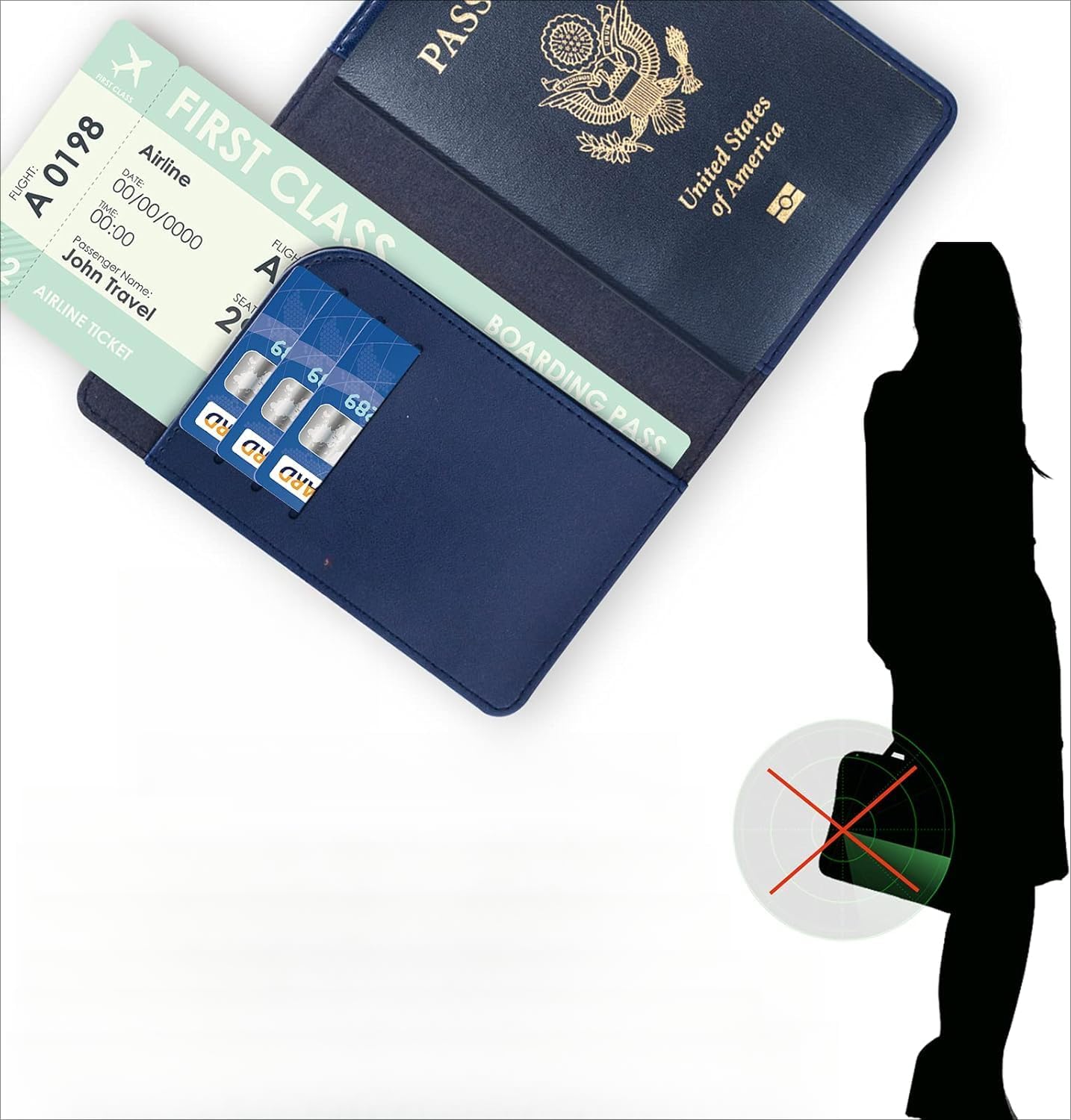 RFID Blocking Genuine Leather Wallet Passport Holder for Travel with Credit Card Slots and Ticket
