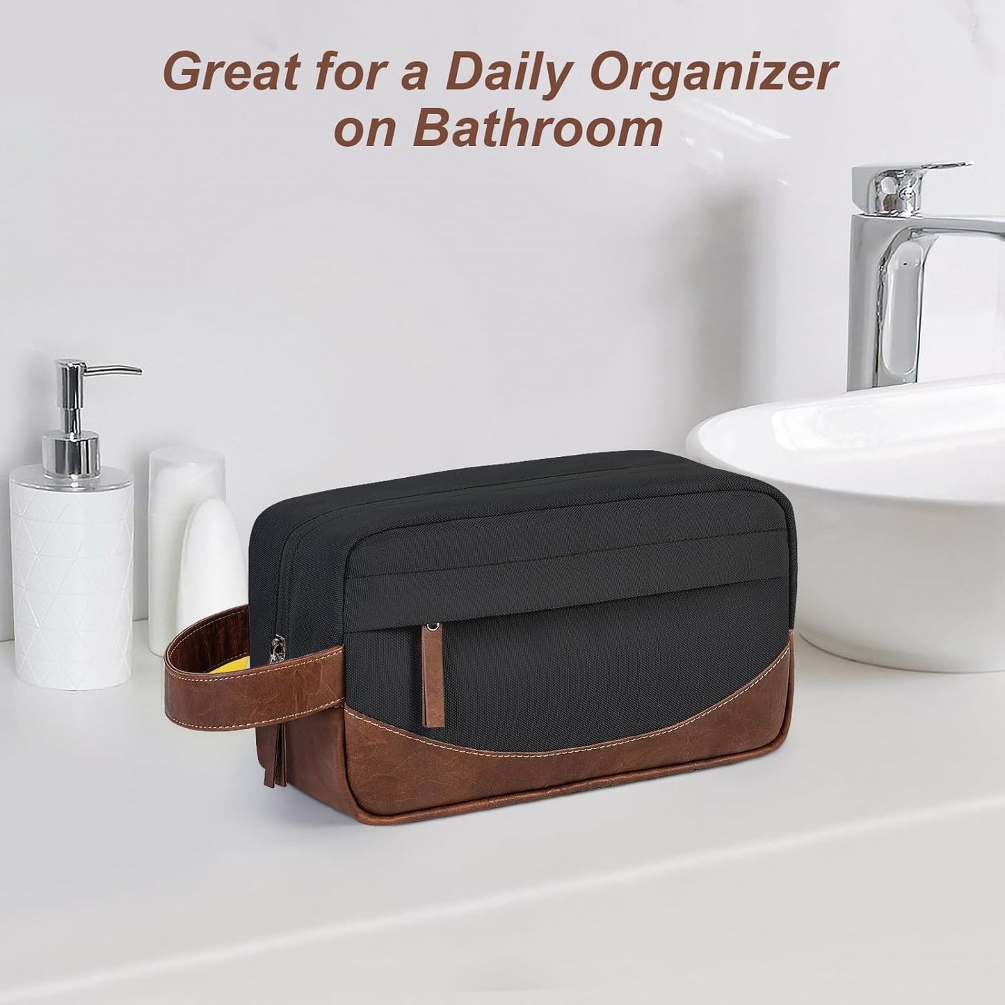 Travel Toiletry Bag for Men, Hanging Toiletry Organizer, Water Resistant Shaving Kit with Large Capacity for Travel Accessories (Black, Medium)