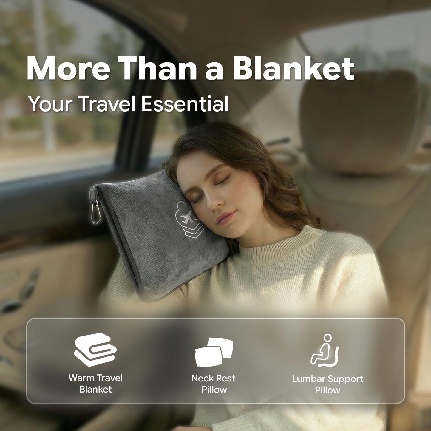 PEUJEW Travel Blanket, Soft 2-in-1 Airplane Blanket, 65x40 Inches, Travel Blanket Airplane Compact