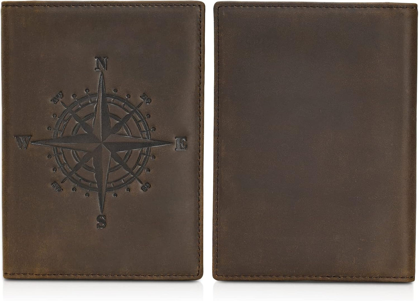 Polare Slim RFID Blocking Leather Passport Holder Travel Bifold Wallet For Men(Dark Brown Compass)