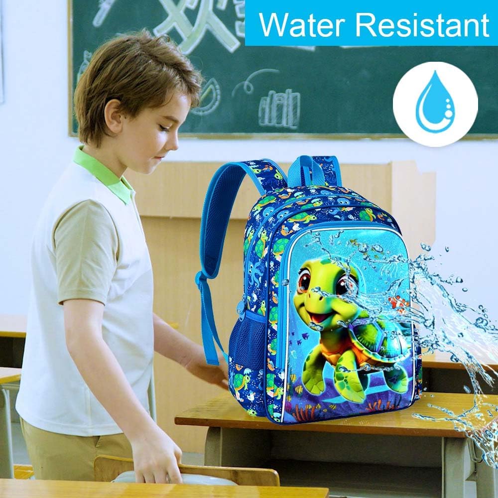 3PCS Boys Backpack, Water Resistant Kids Bookbag Set with Lunch Box, Cute School Bag for Preschool Toddler