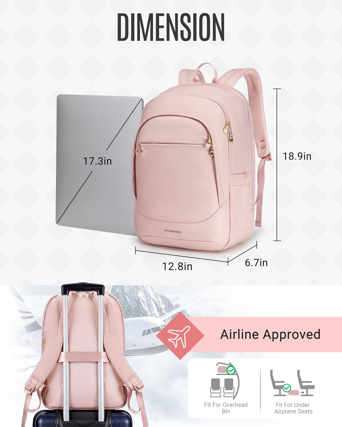 LIGHT FLIGHT Travel Laptop Backpack Women, 17.3 Inch Laptop Backpack with USB Charging Hole, Water
