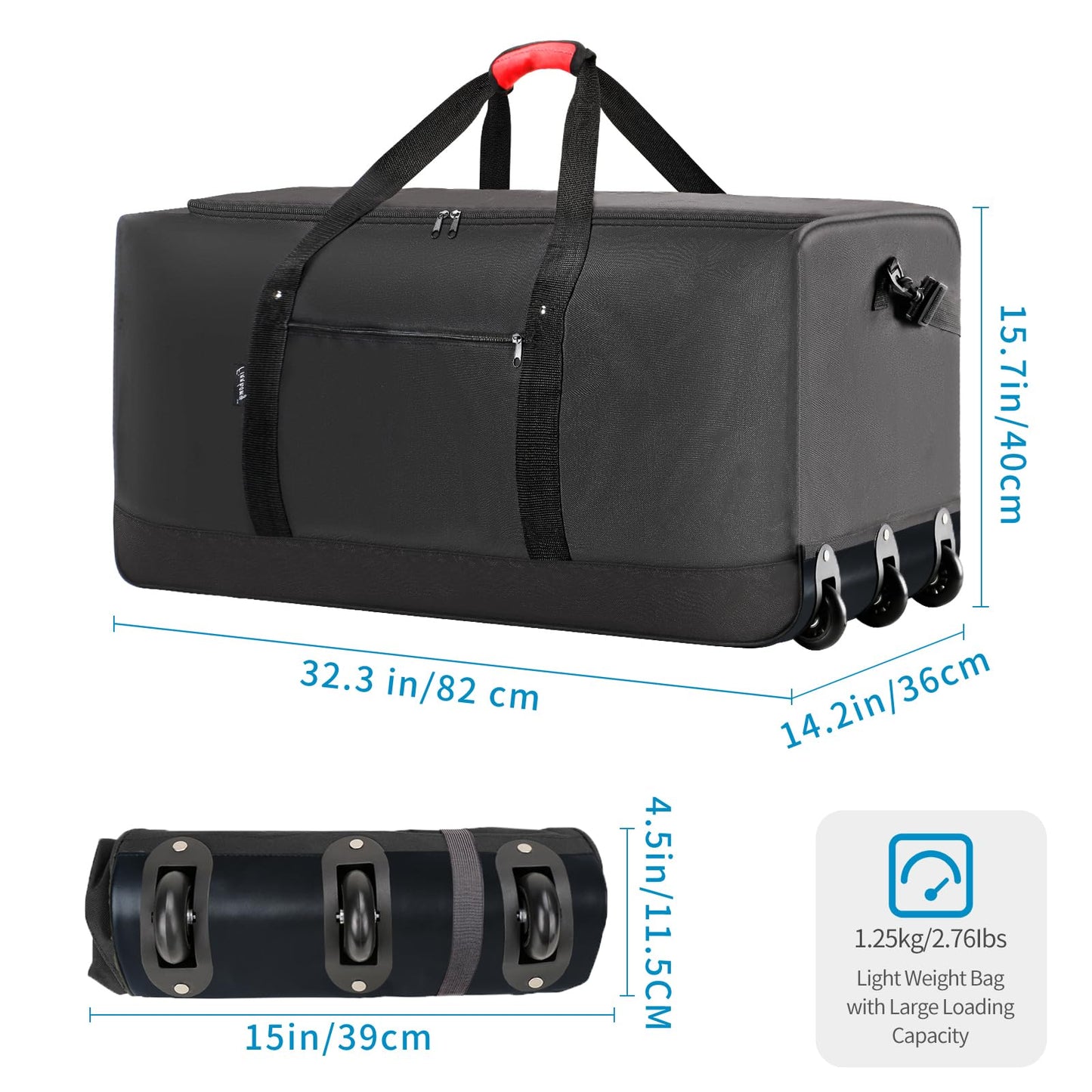 Finnhomy 120L Foldable Rolling Duffel Bag with 3 Wheels, Light Weight Travel Duffel bag with Large