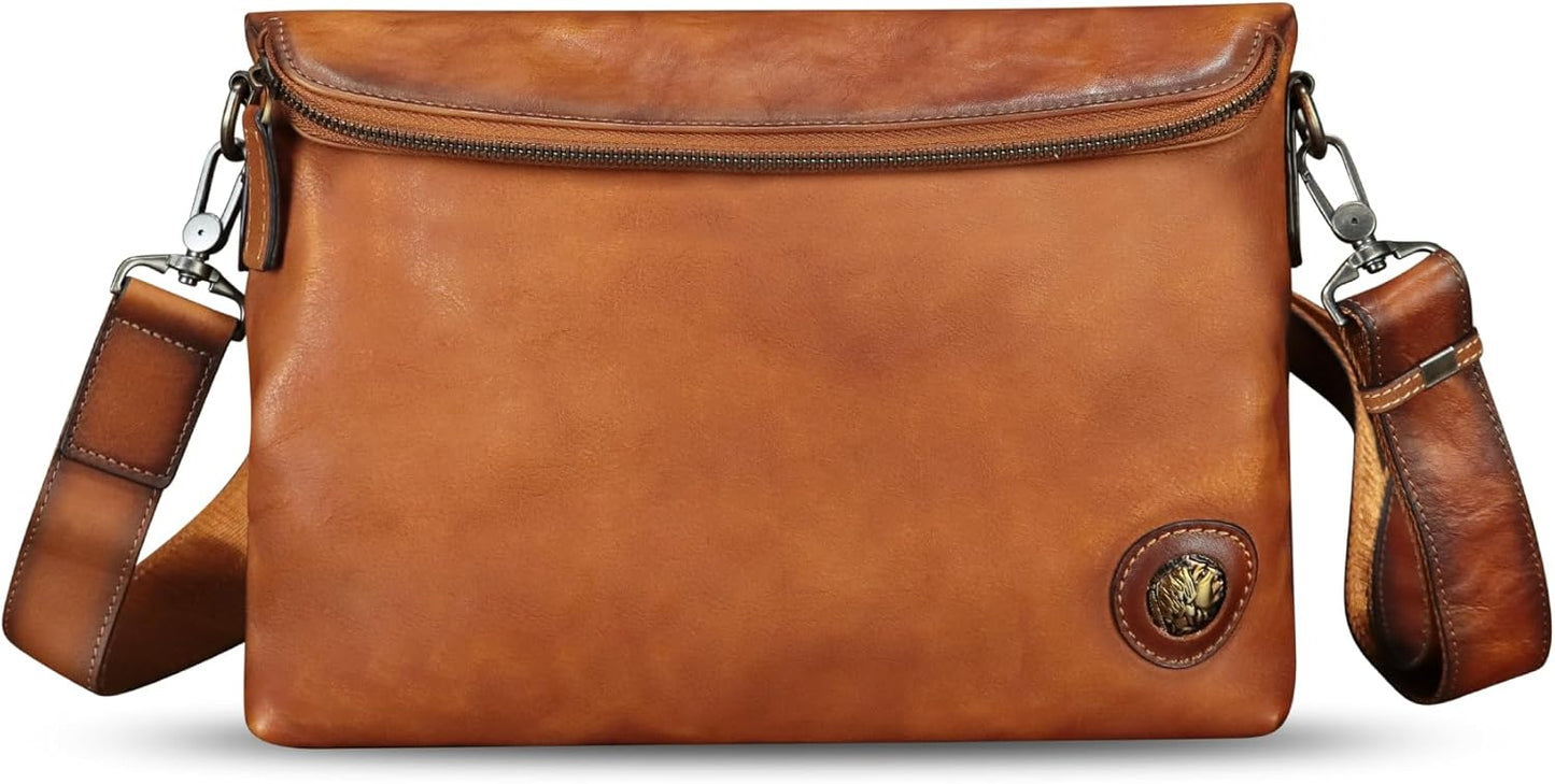IVTG Genuine Leather Messenger Bag and Clutch Purse for Men and Women Leather Shoulder Bag Crossbody Satchel Purse with Strap