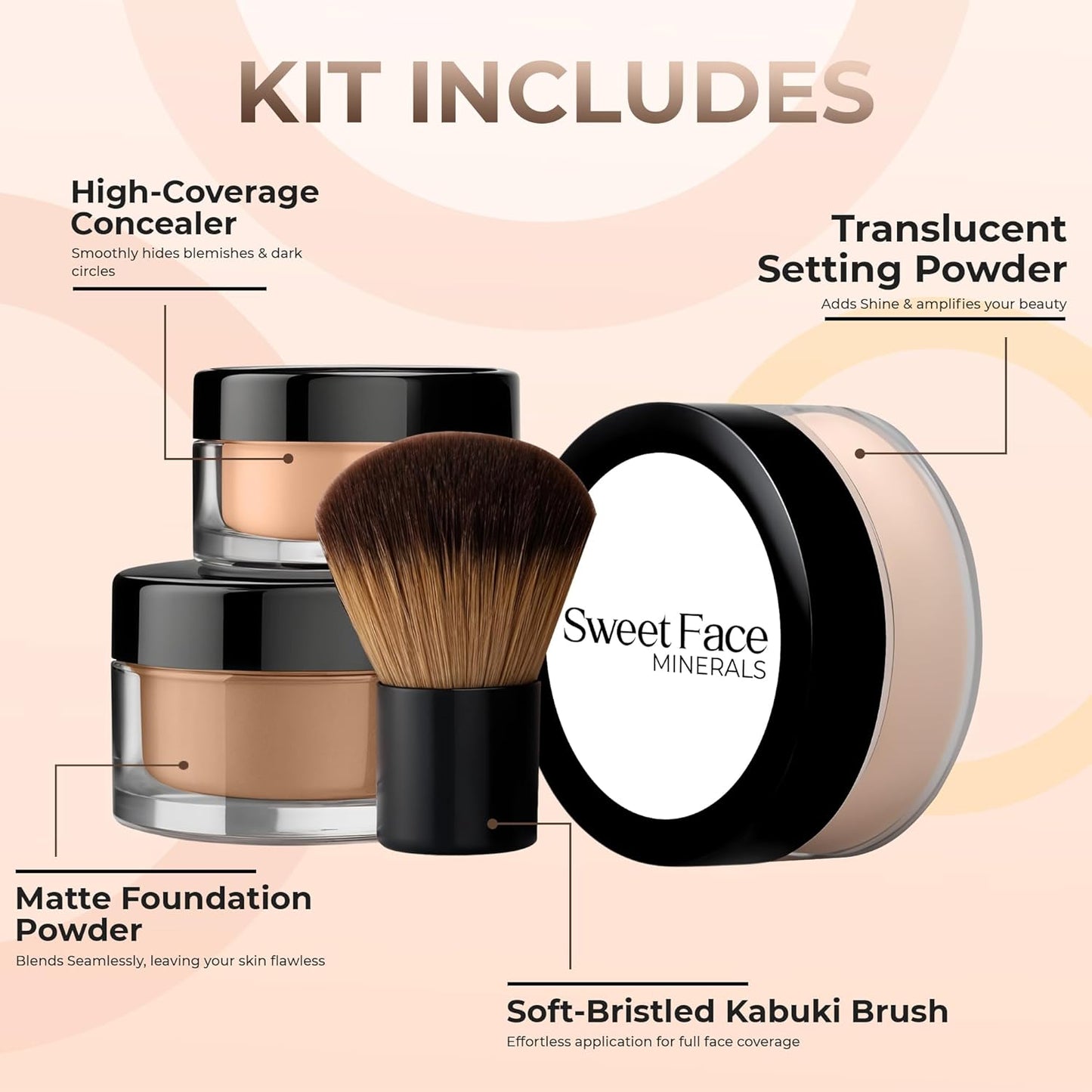 4pc Full Size Kit (Cocoa) Mineral Makeup Matte Translucent Loose Foundation + Kabuki Brush +