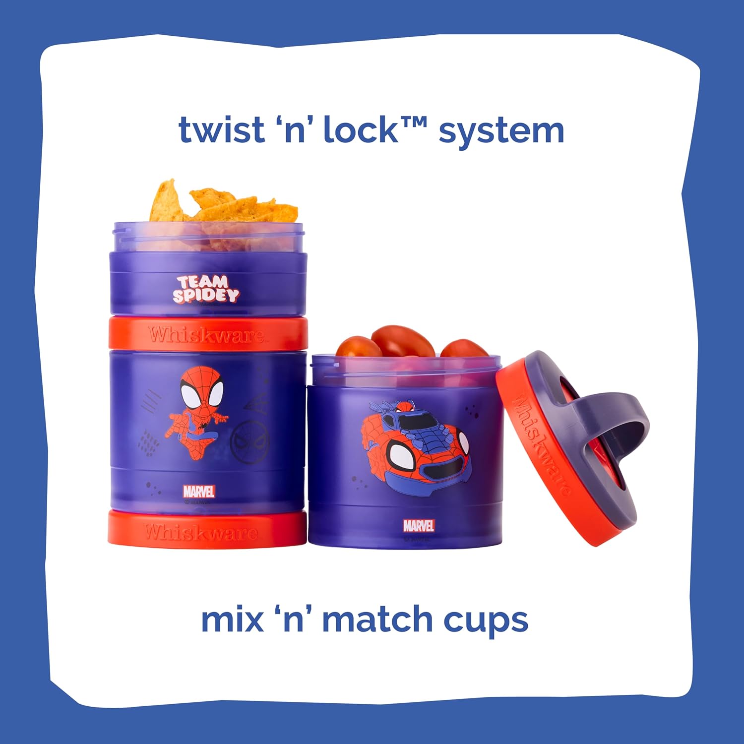 Whiskware Spider-Man Team Spidey Stackable Snack Containers for Babies, Kids, and Toddlers, 3