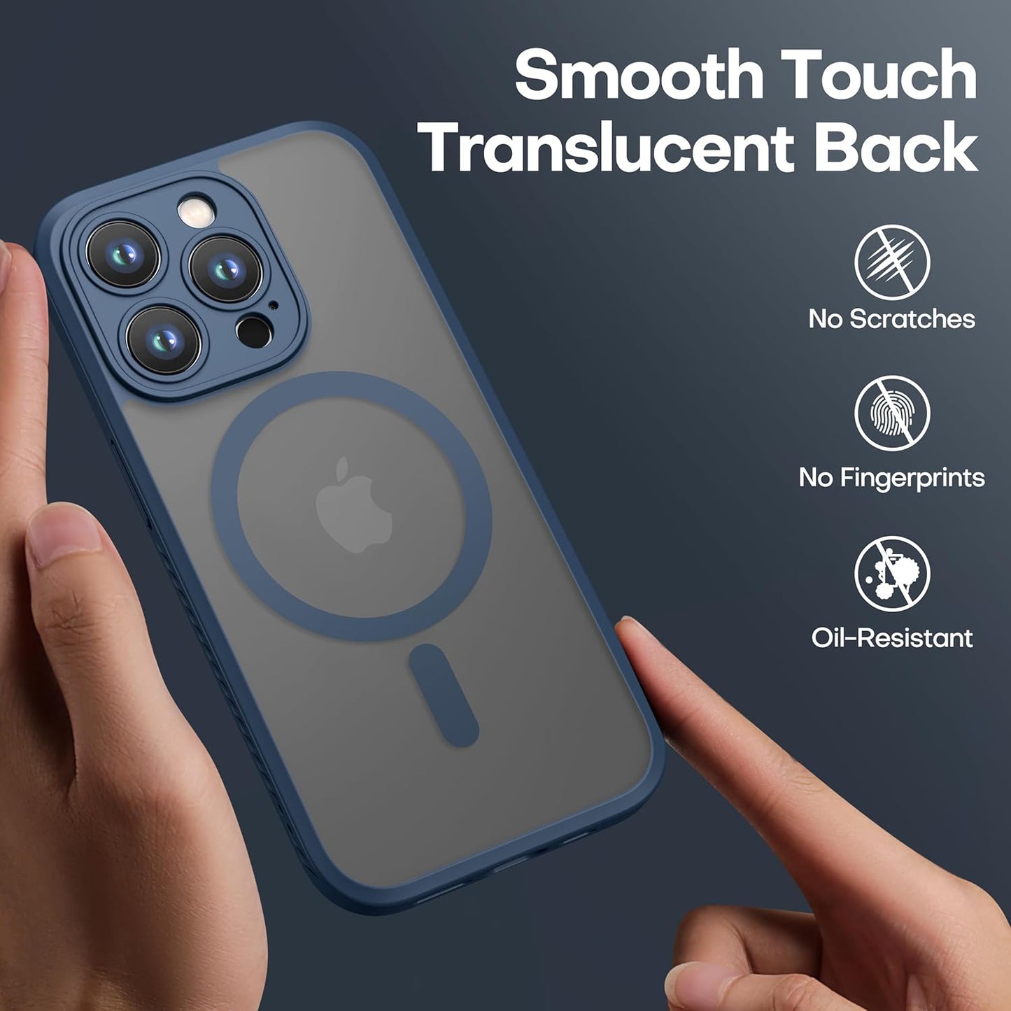 CellEver Strong Magnetic for iPhone 15 Pro Case [Camera Protection] [Military Grade Drop Tested] [Compatible with MagSafe] Slim Translucent Matte Phone Case (6.1") - Navy Blue