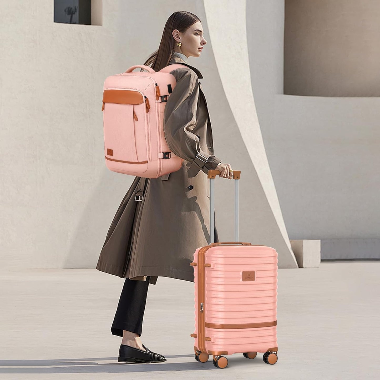 Joyway Expandable Carry on Luggage Sets Airline Approved, Lightweight Hard Shell 20 Inch Carry-on Suitcase with Spinner Wheels (Carry on luggage，Pink)